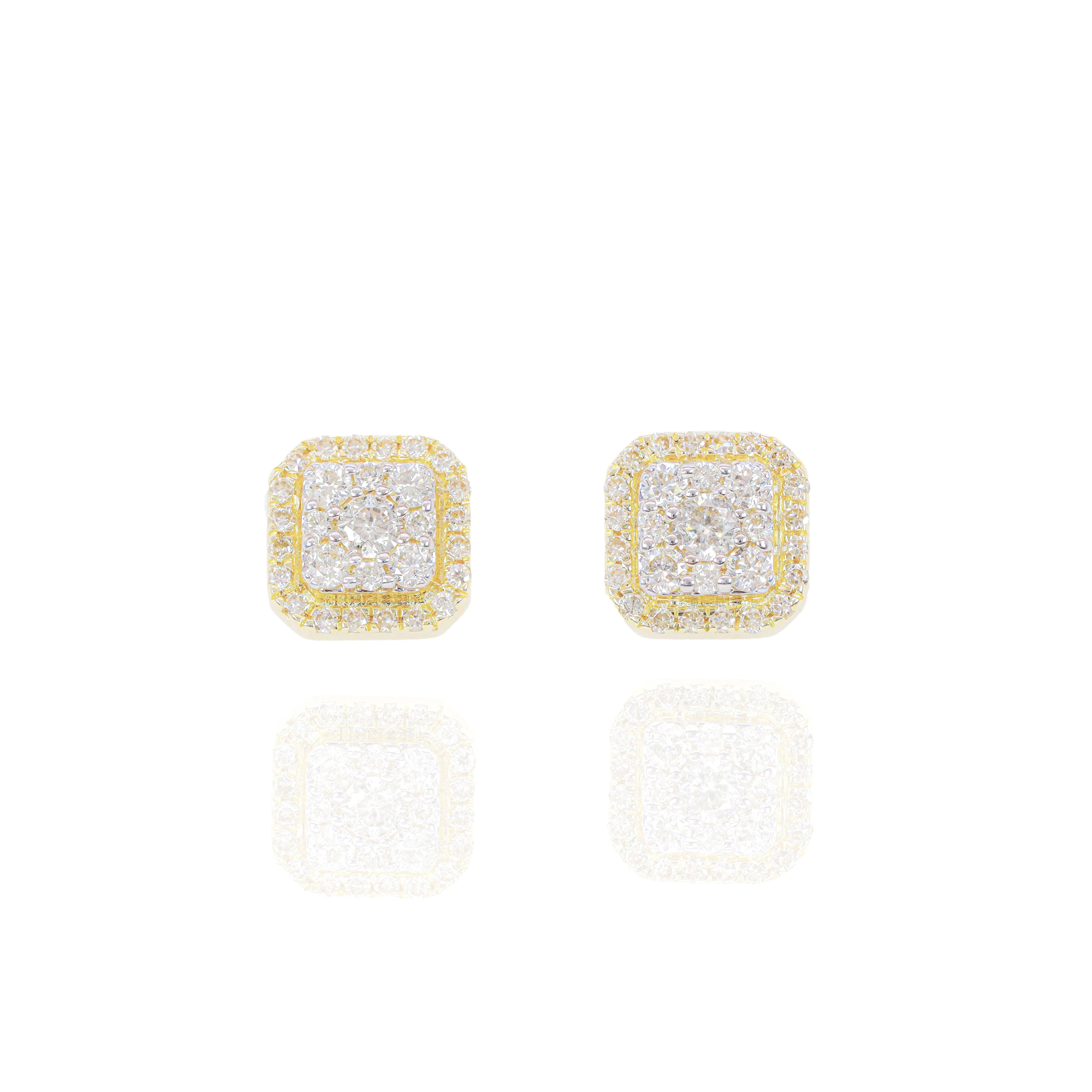 5 Pointer Center Two-Tone Square Diamond Cluster Earrings