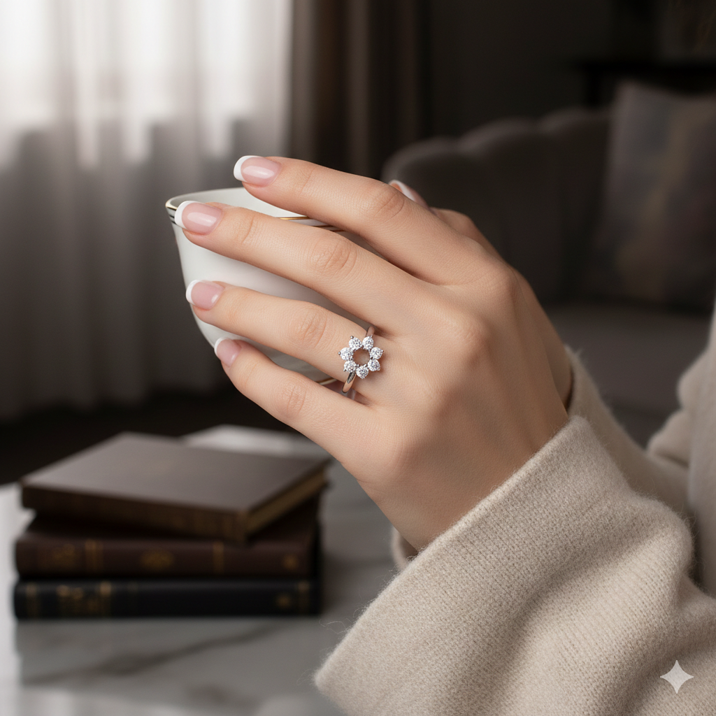 Open Flower Diamond Ring