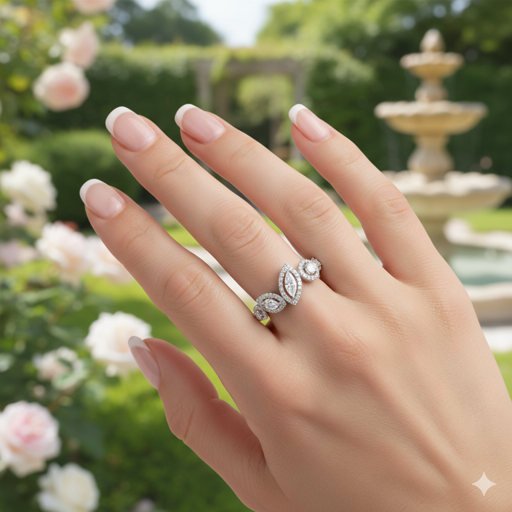 Marquise & Round Halo Shape Diamond Ring