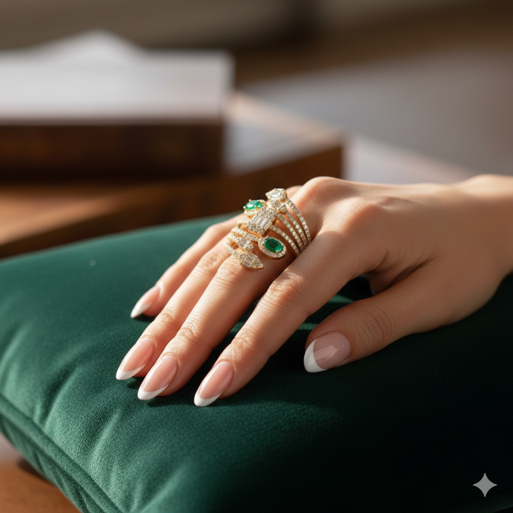 Stacked Gemstone Diamond Cocktail Ring