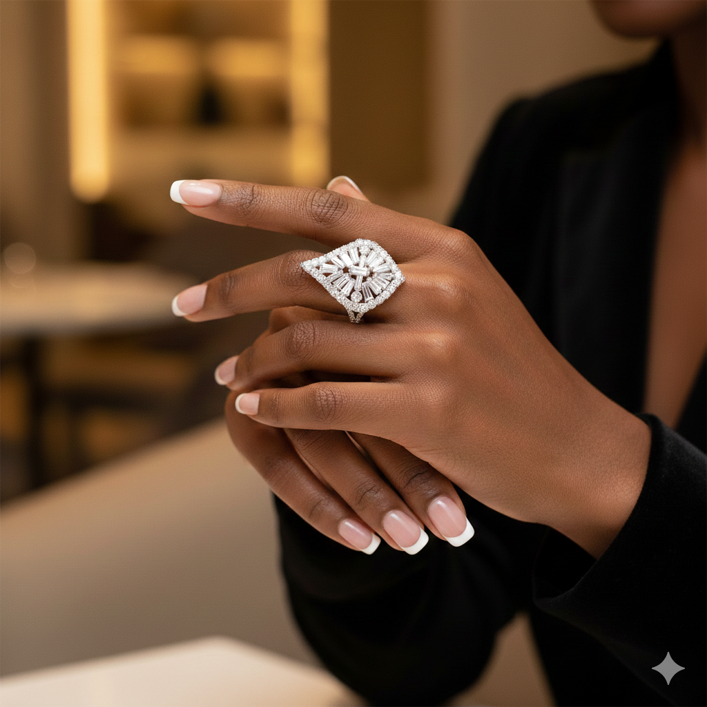 Mosaic Baguette Open Concept Diamond Ring