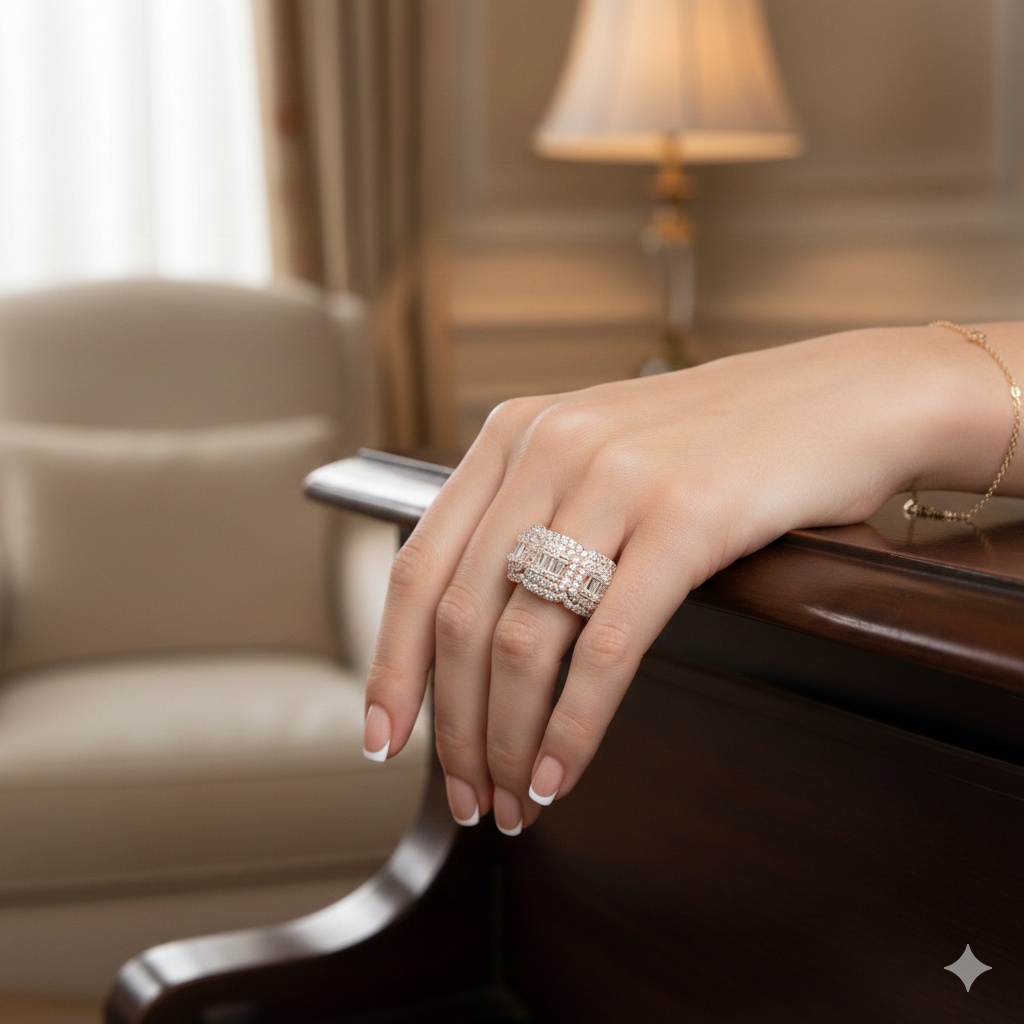 4 Sectional Baguette with Round Diamond Ring