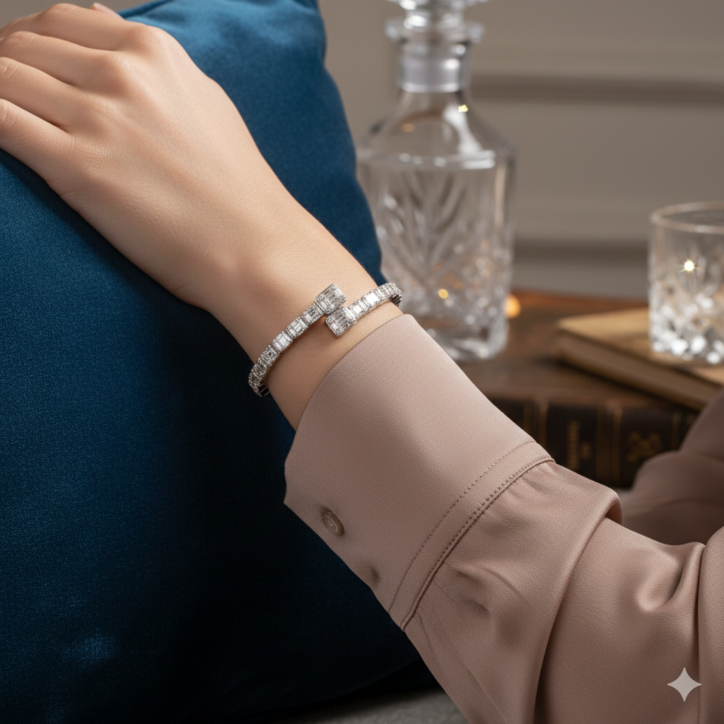 Square Baguette Diamond Diamond Bangle Bracelet