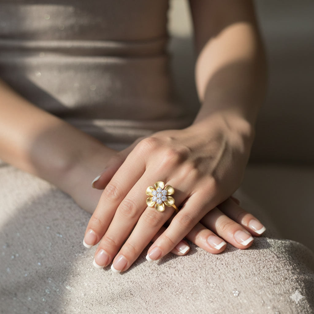 3D Flower Diamond Ring