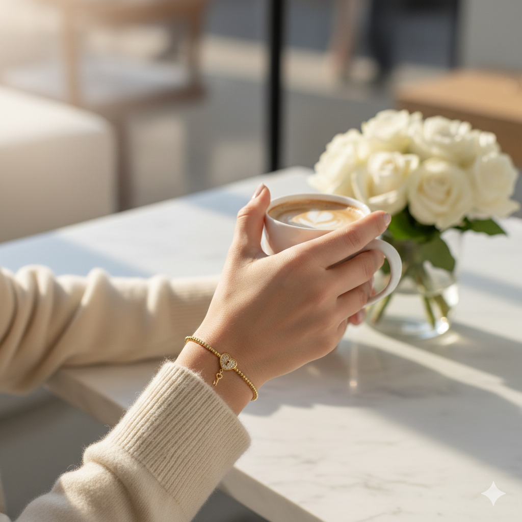 Diamond Heart Lock with Key Gold Bangle Bracelet