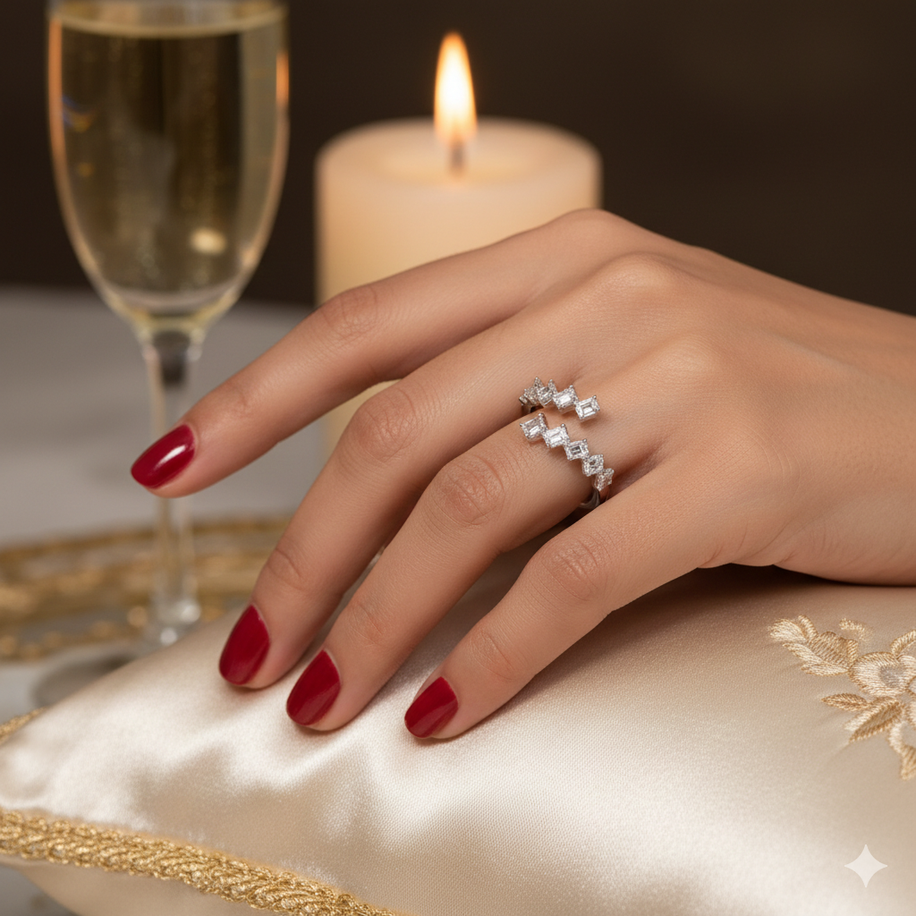 Emerald Diamond Jagged Open Ring Band