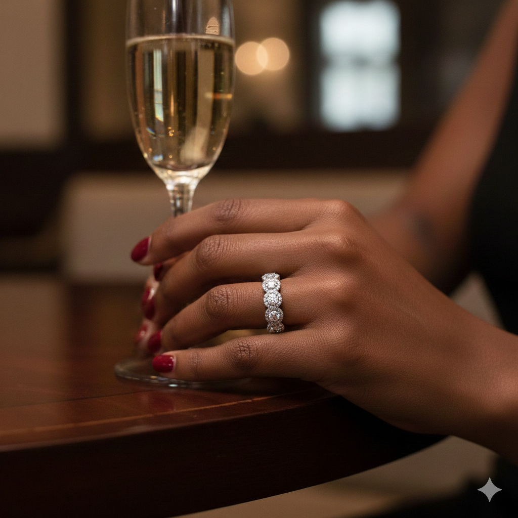 5 Stone with Round Border Diamond Ring