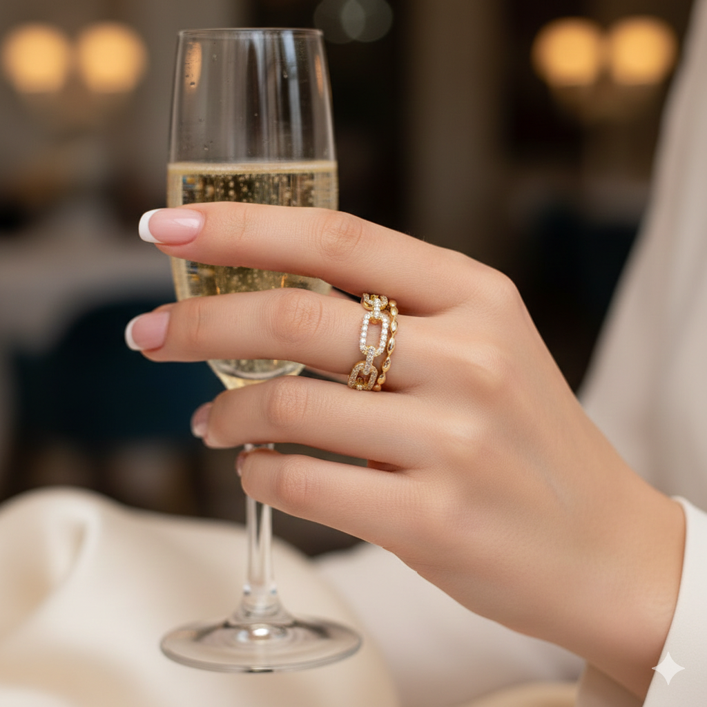 Diamond Hermes Ring with Connected Gold Band