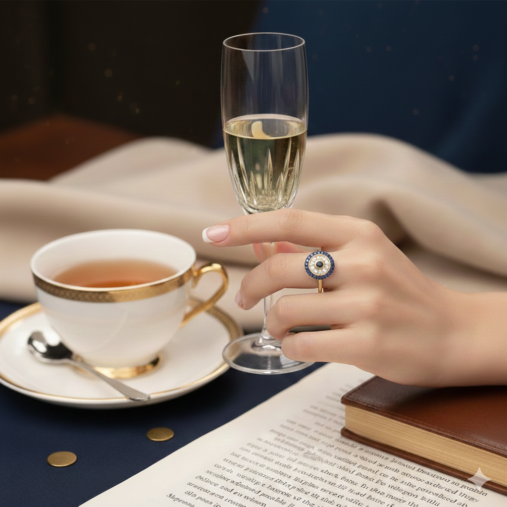 Evil Eye Diamond Ring with Blue Sapphire