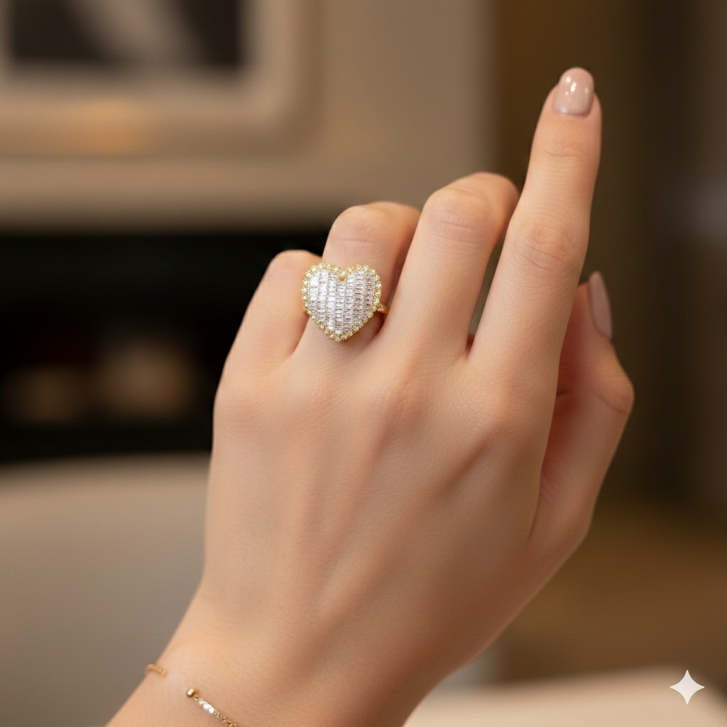 Horizontal Set Baguette Diamond Heart Ring