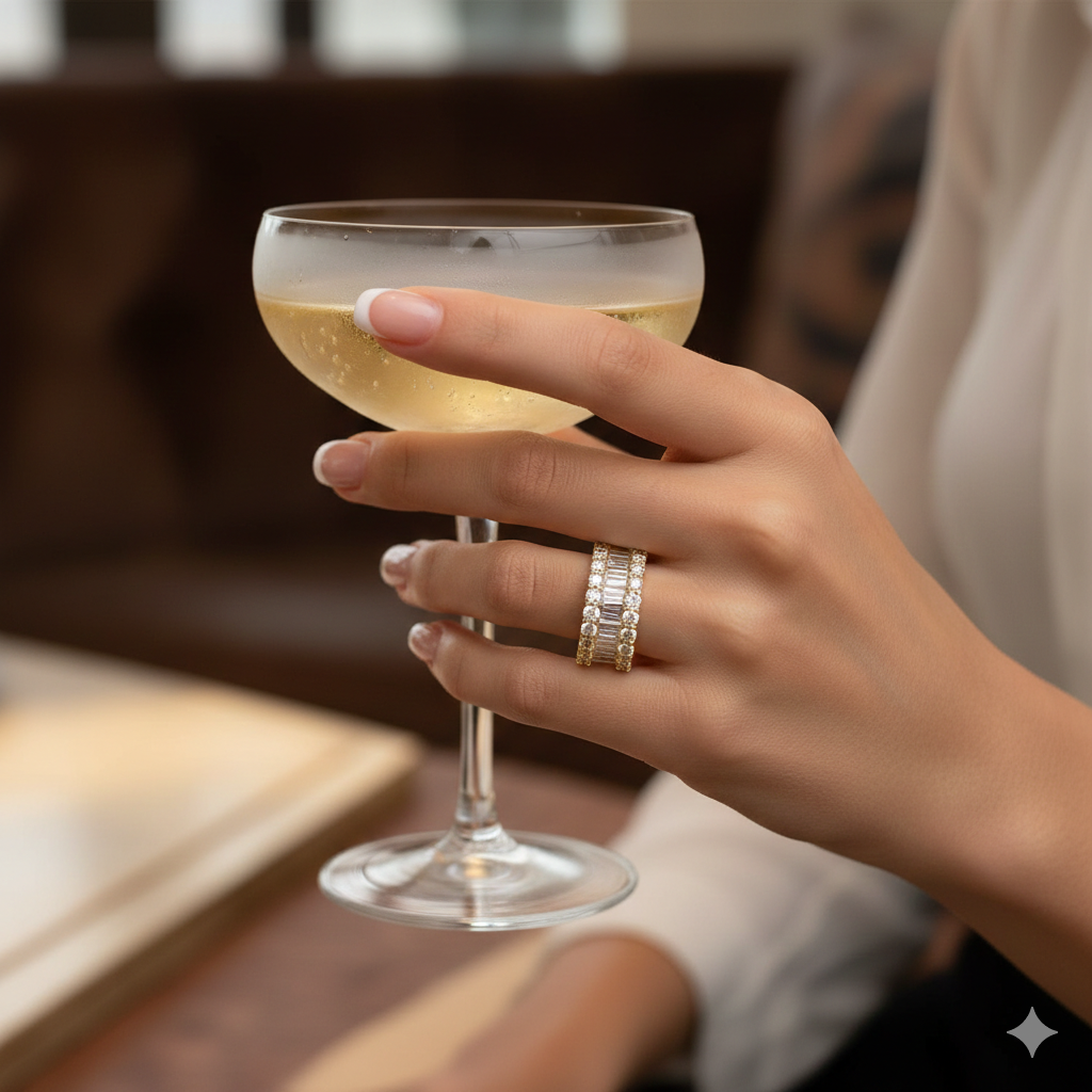 Tapered Baguettes with Side Border Round Diamond Ring Band