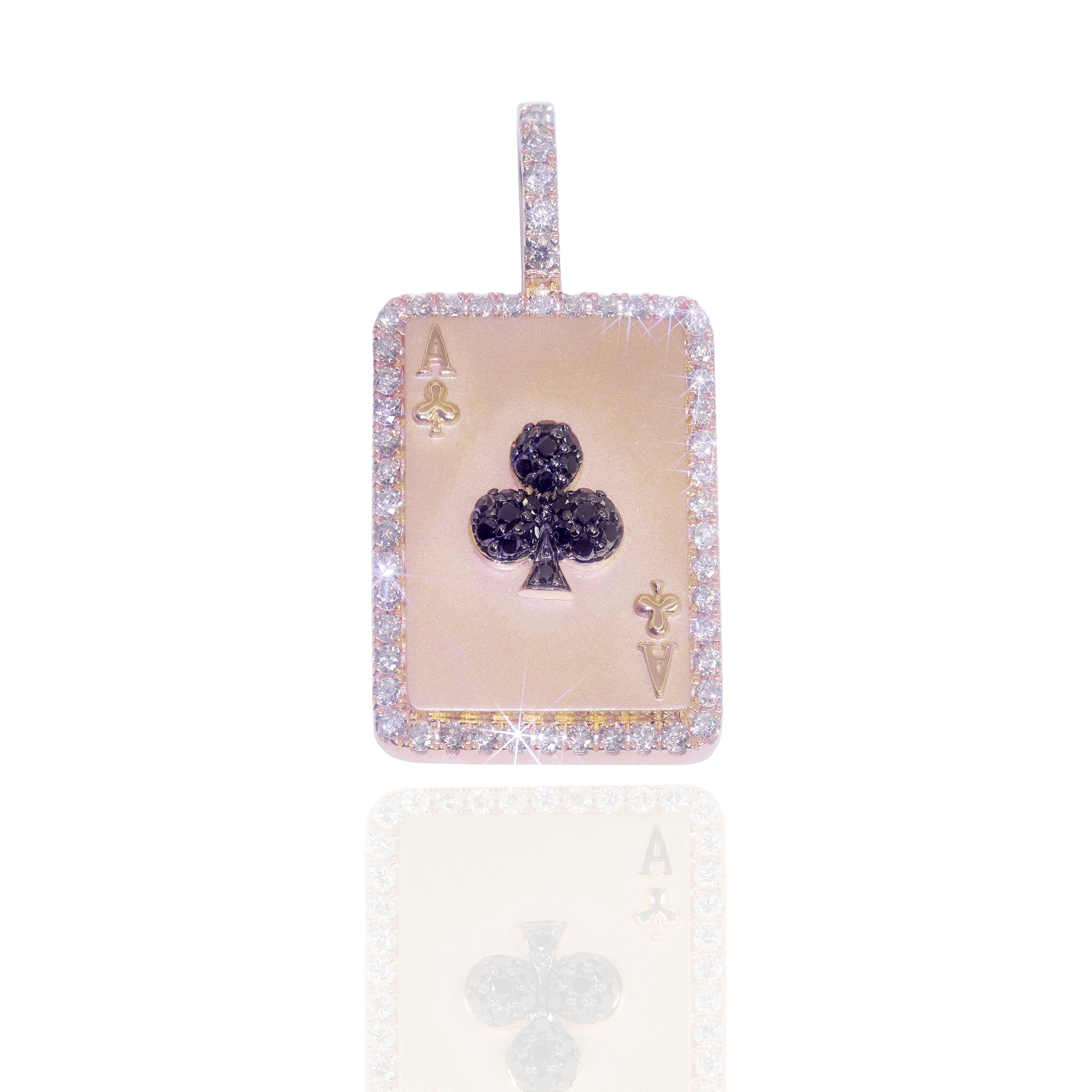 Ace of Clubs Diamonds Card Pendant with Black Diamonds