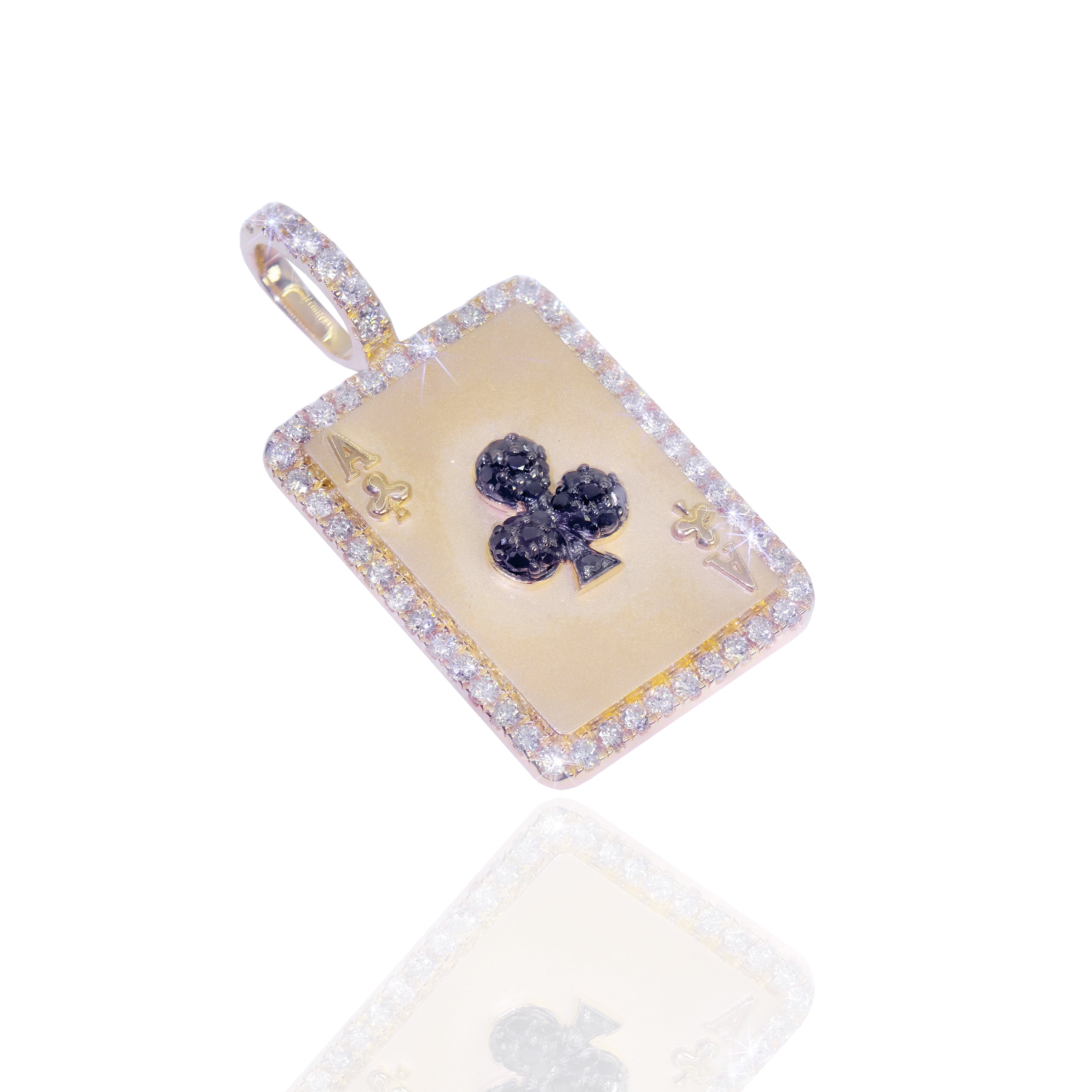 Ace of Clubs Diamonds Card Pendant with Black Diamonds