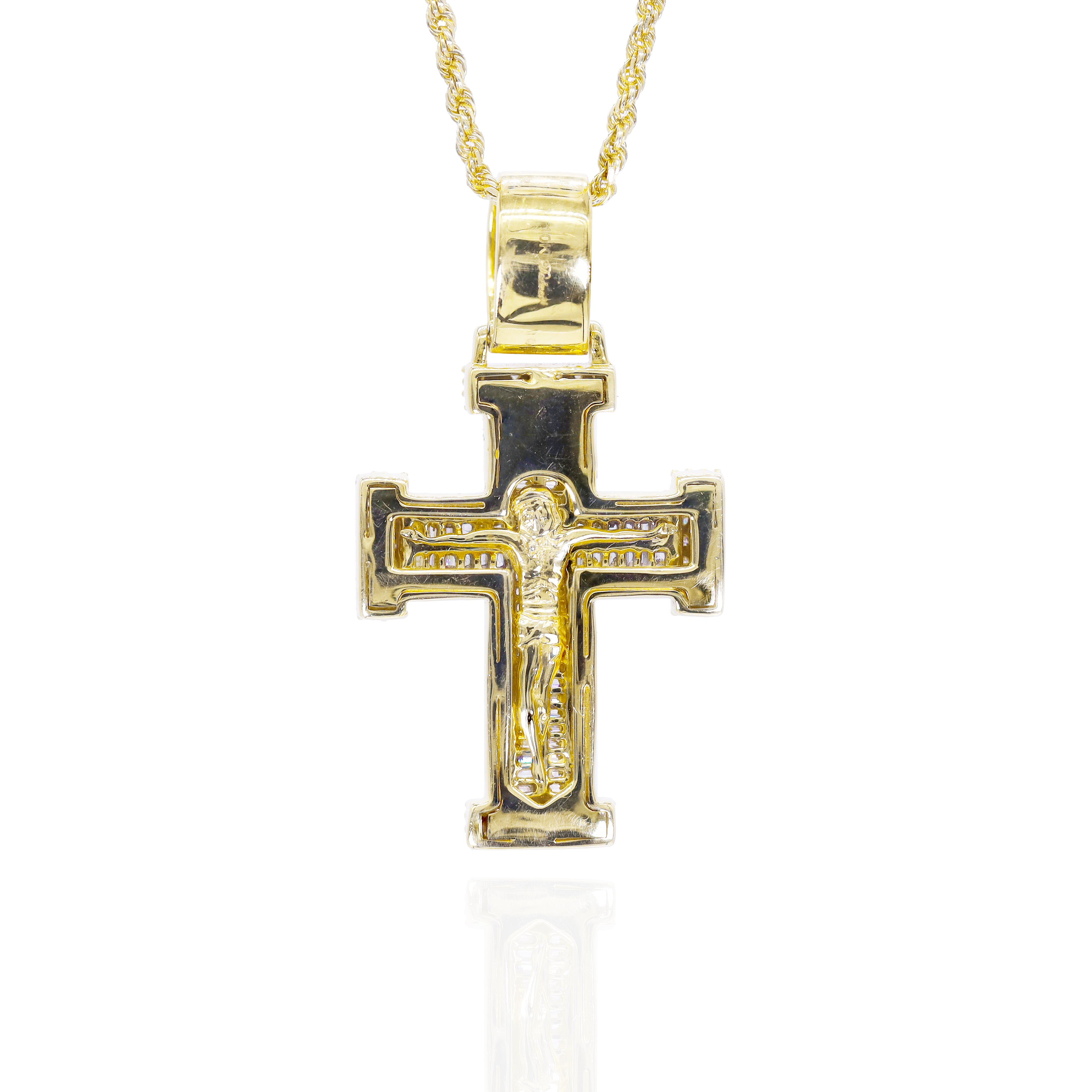 Two Row Baguette Diamond Cross Pendant