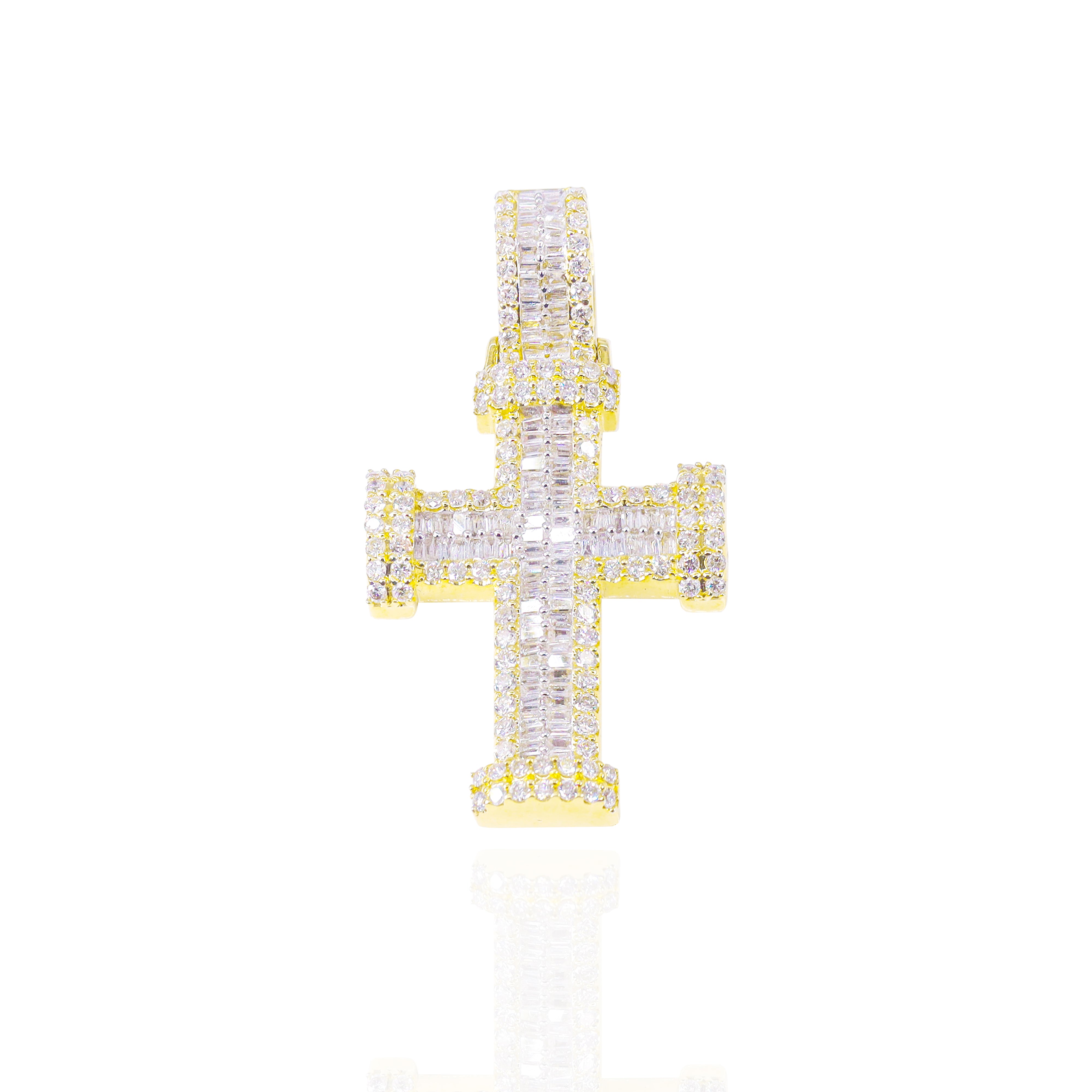 Two Row Baguette Diamond Cross Pendant