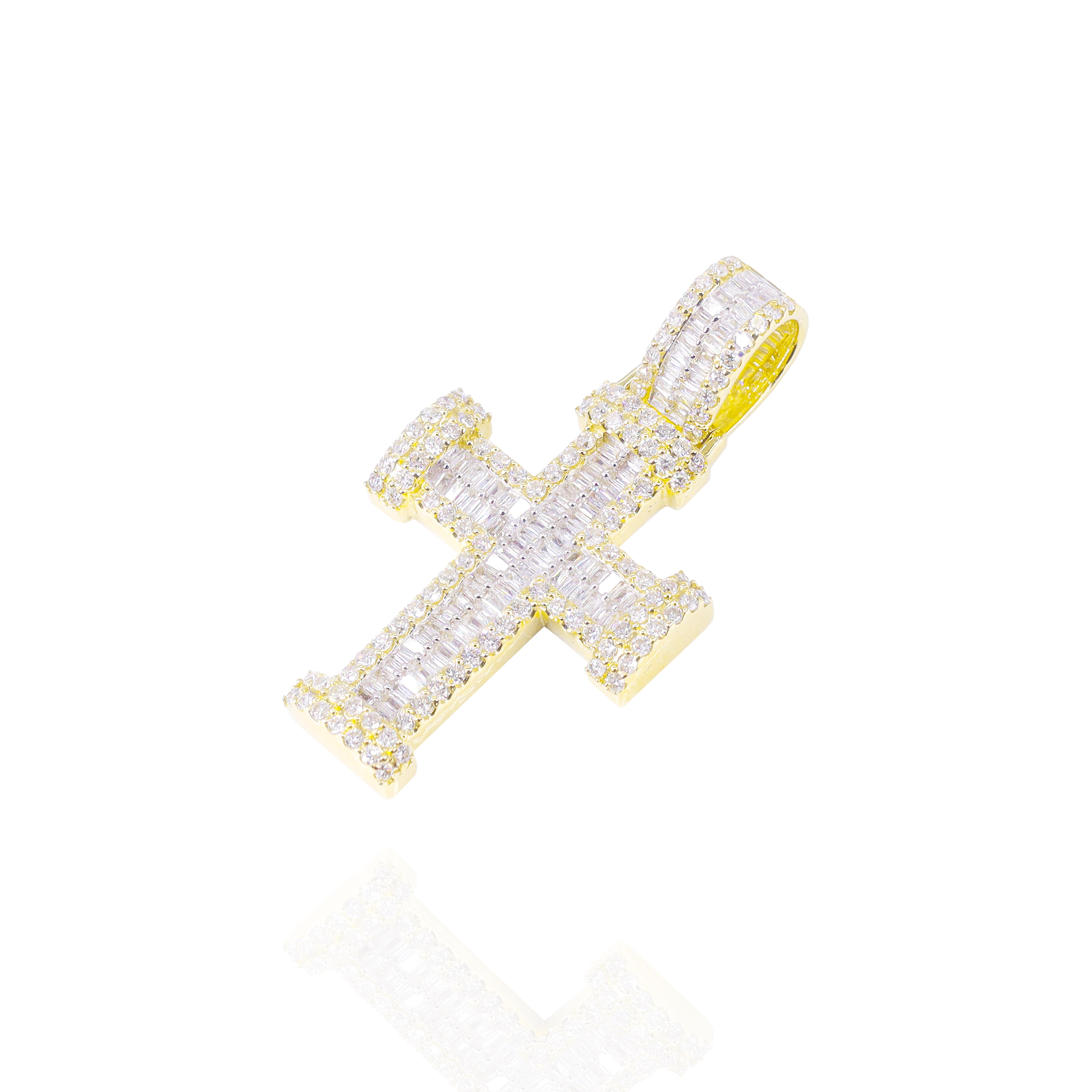 Two Row Baguette Diamond Cross Pendant