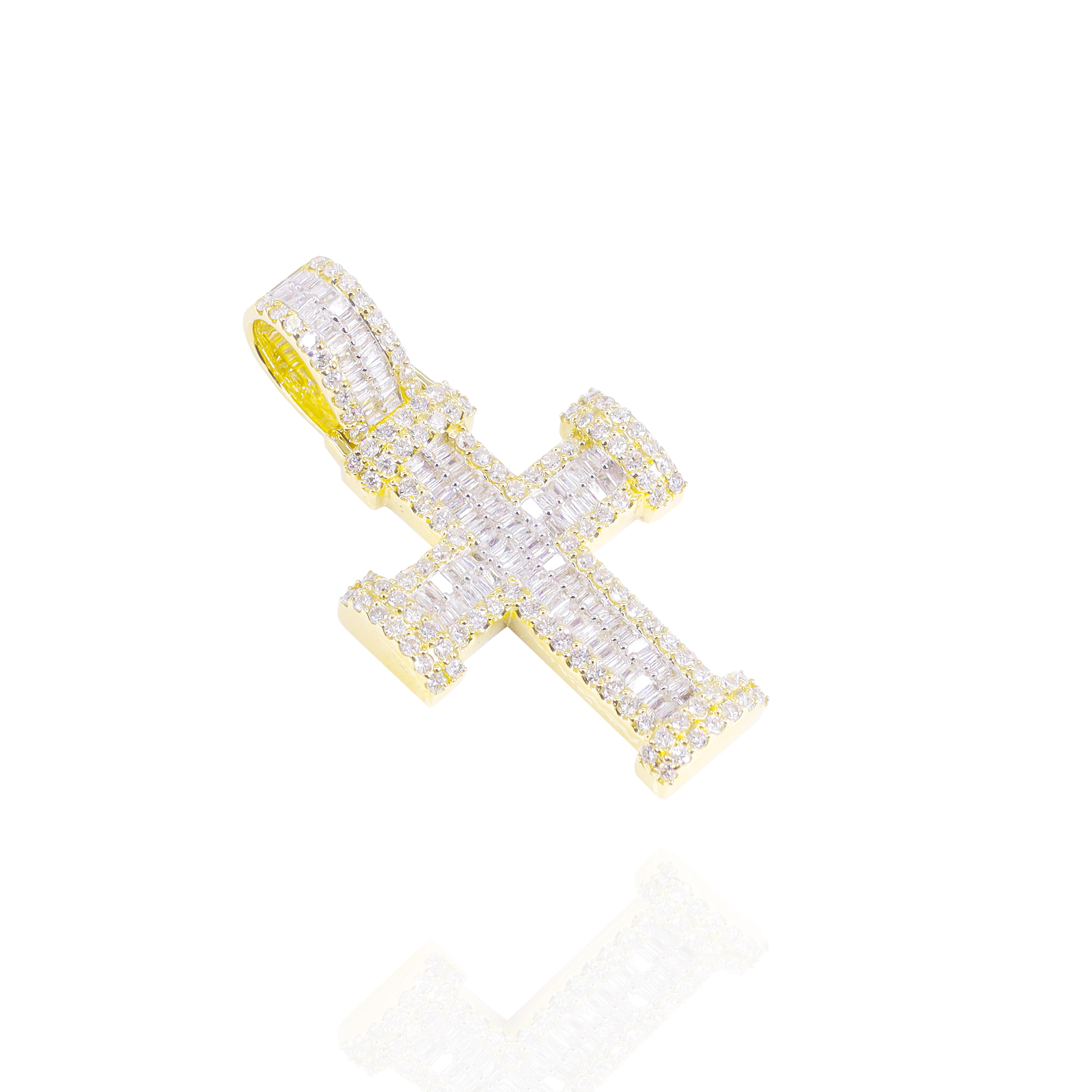 Two Row Baguette Diamond Cross Pendant