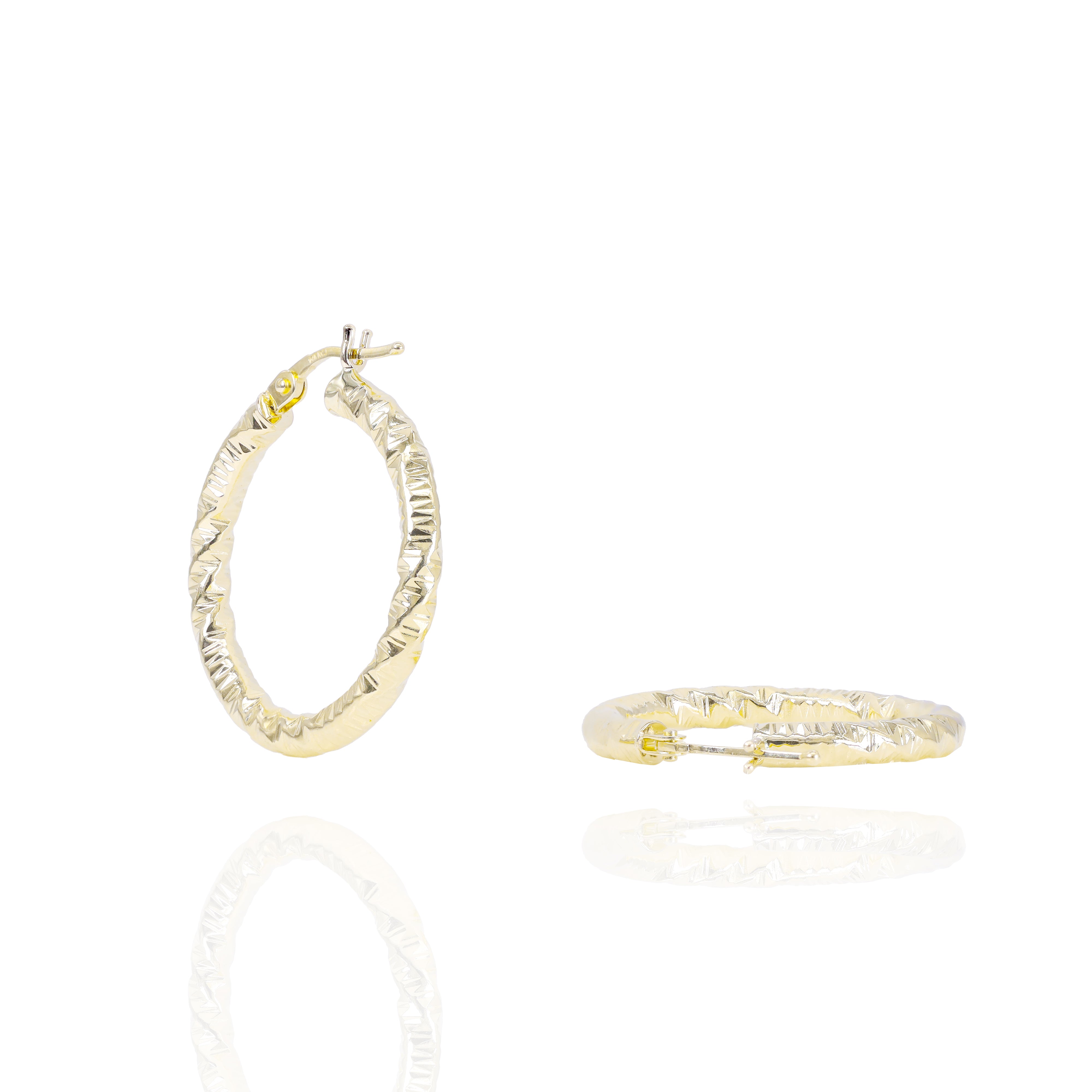 Diamond Cut Twist Solid Gold Hoop Earrings