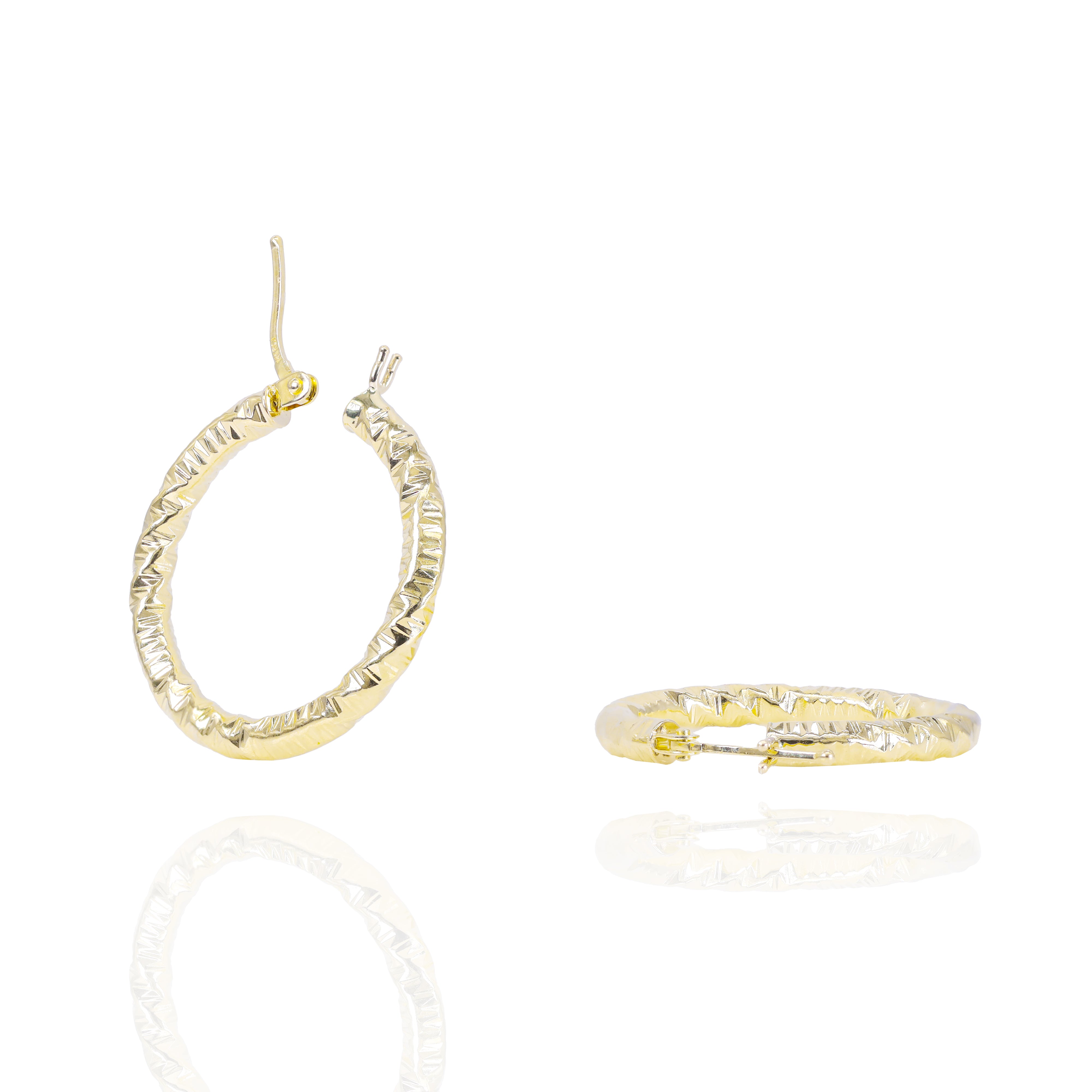 Diamond Cut Twist Solid Gold Hoop Earrings