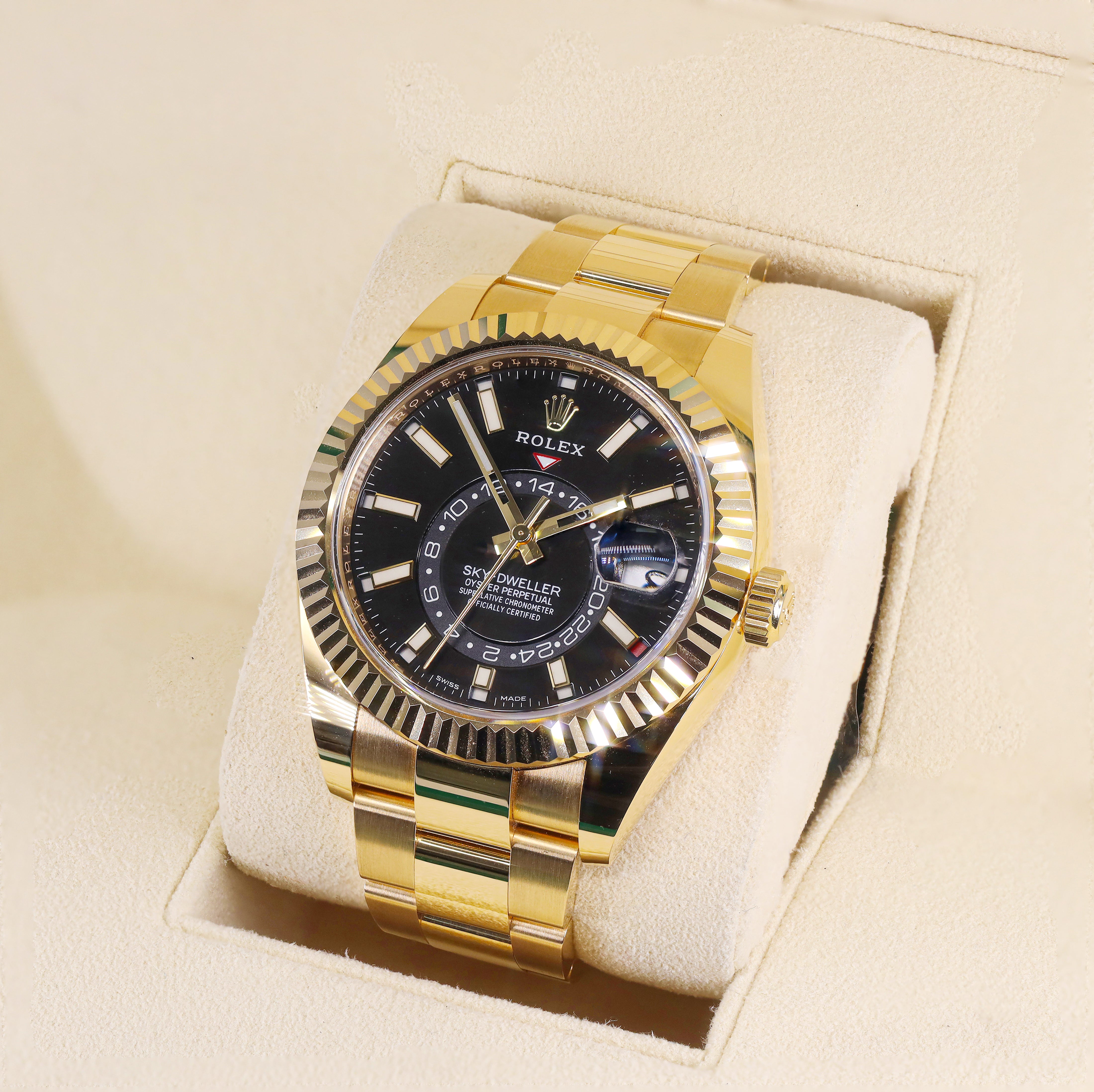 Rolex 326938 Sky Dweller Black Dial Solid 18KT Yellow Gold Oyster Band