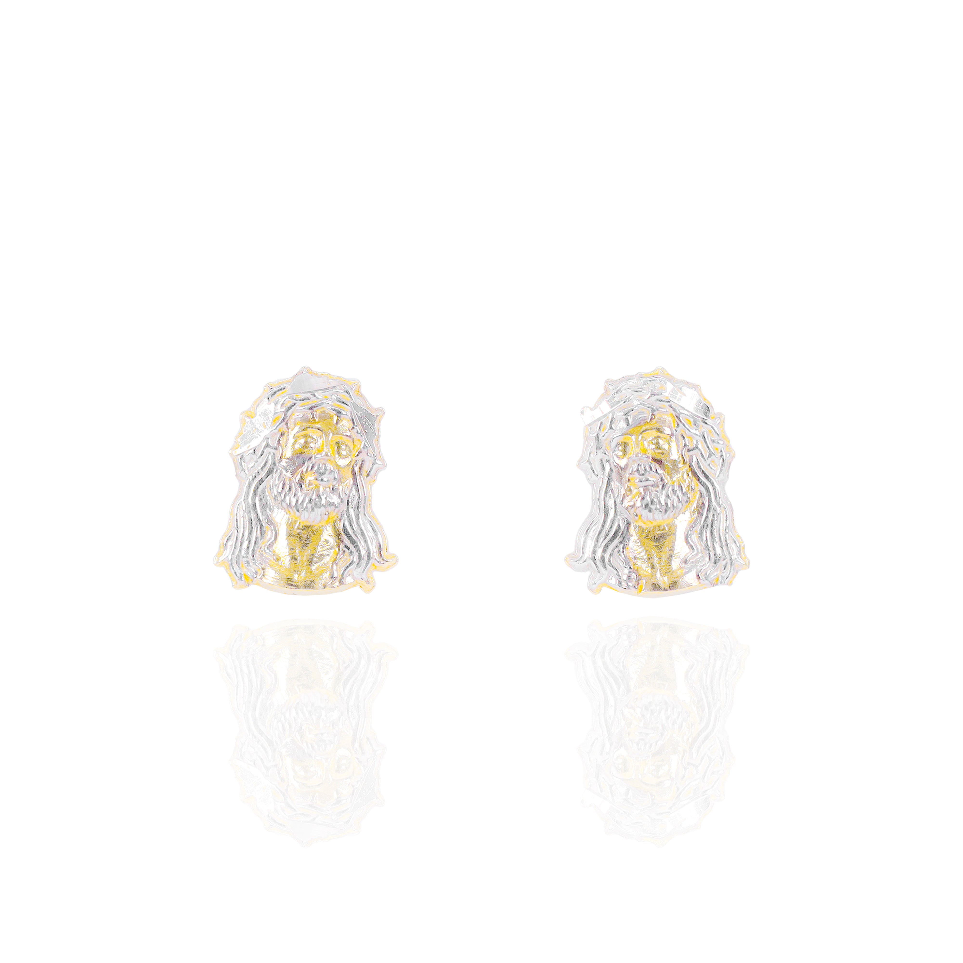 Two Tone Jesus Solid Gold Earrings