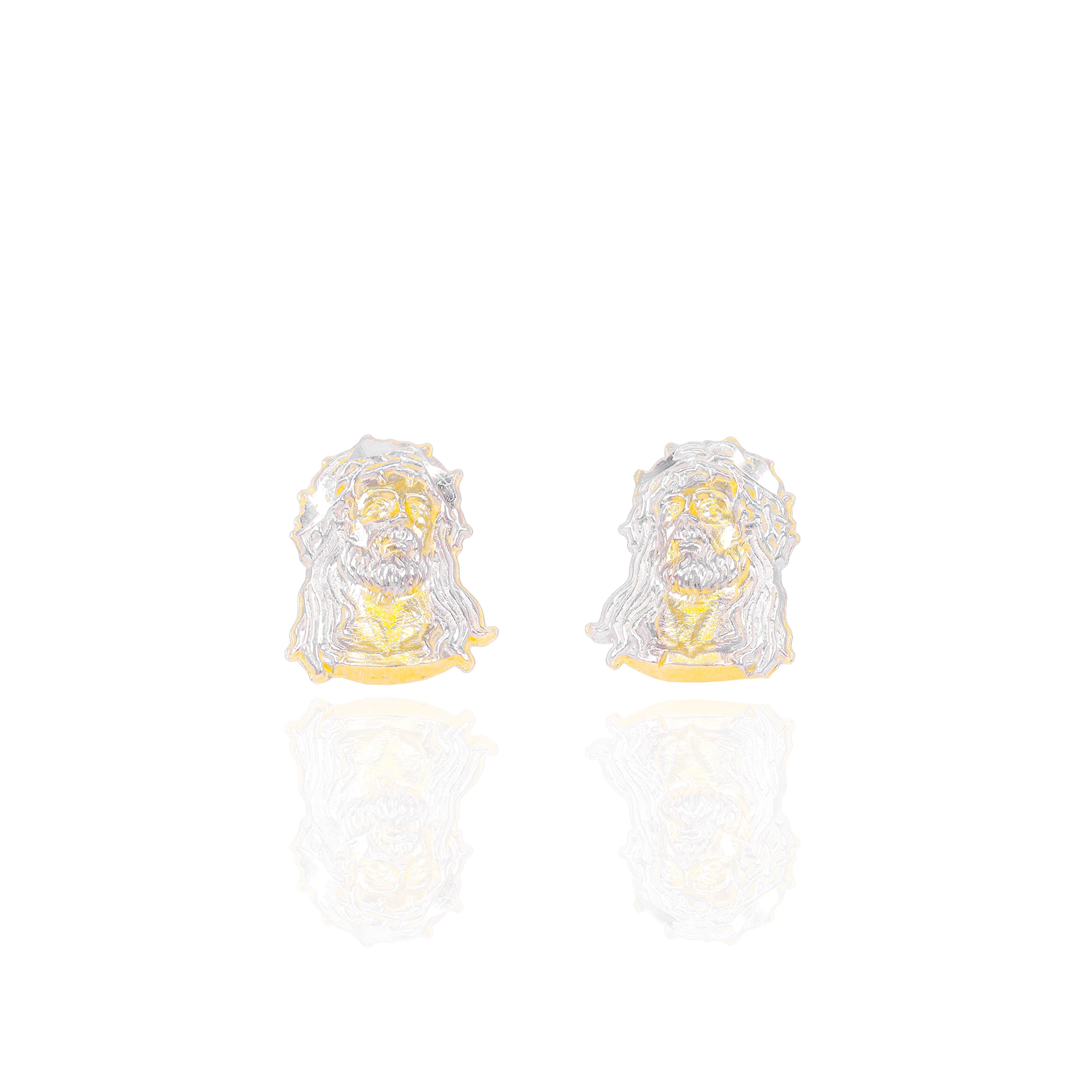 Two Tone Jesus Solid Gold Earrings