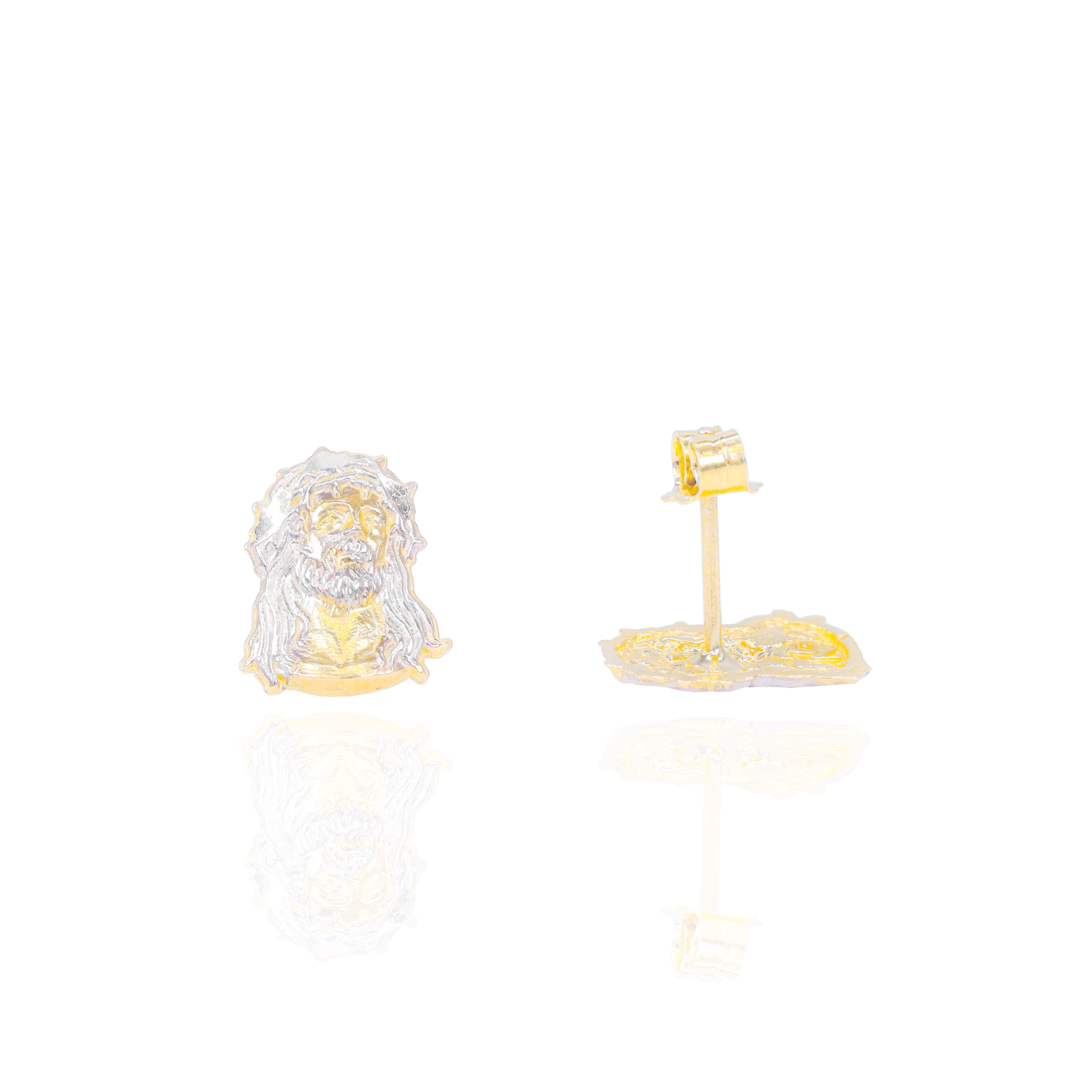 Two Tone Jesus Solid Gold Earrings