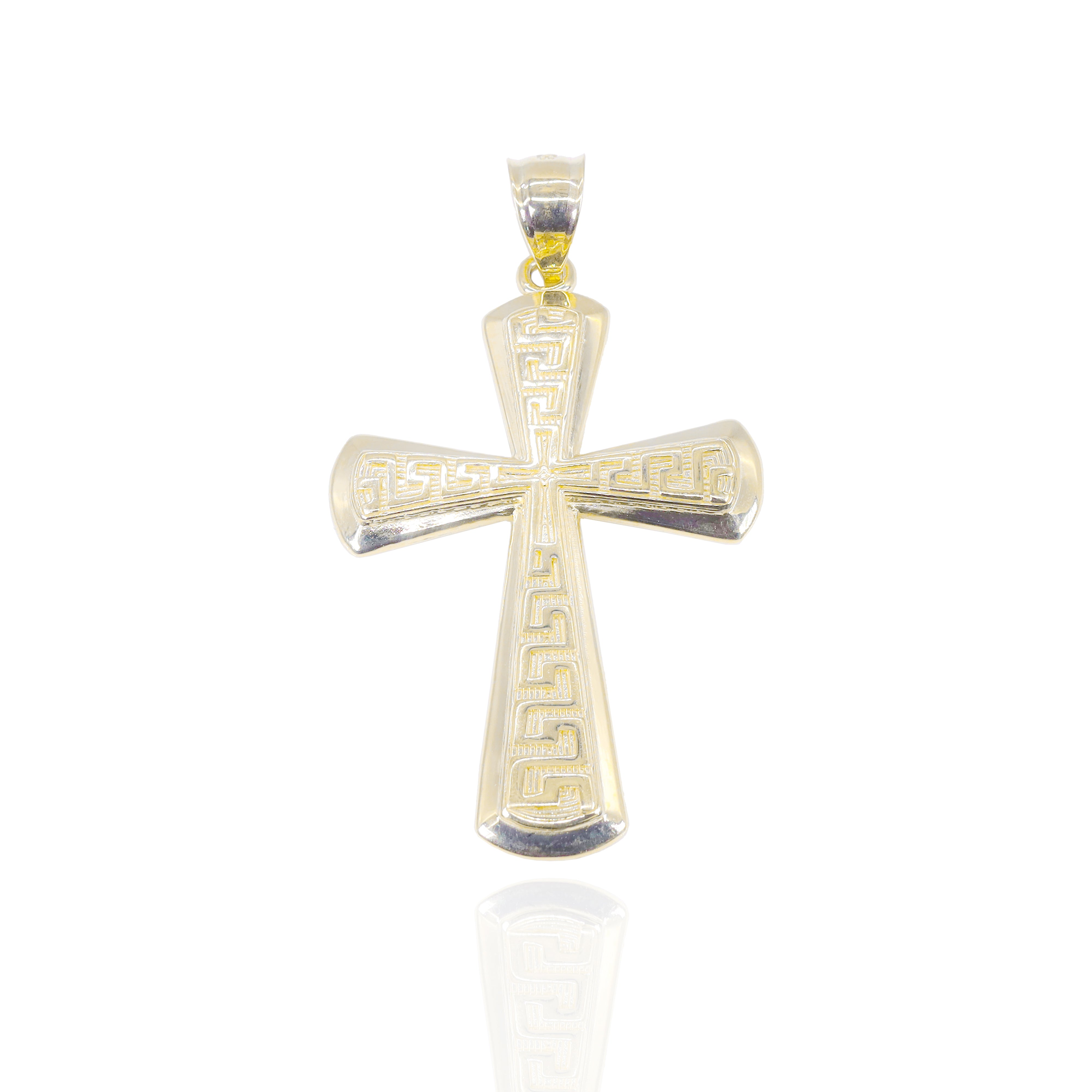 Greek Key Beveled Cross Gold Pendant