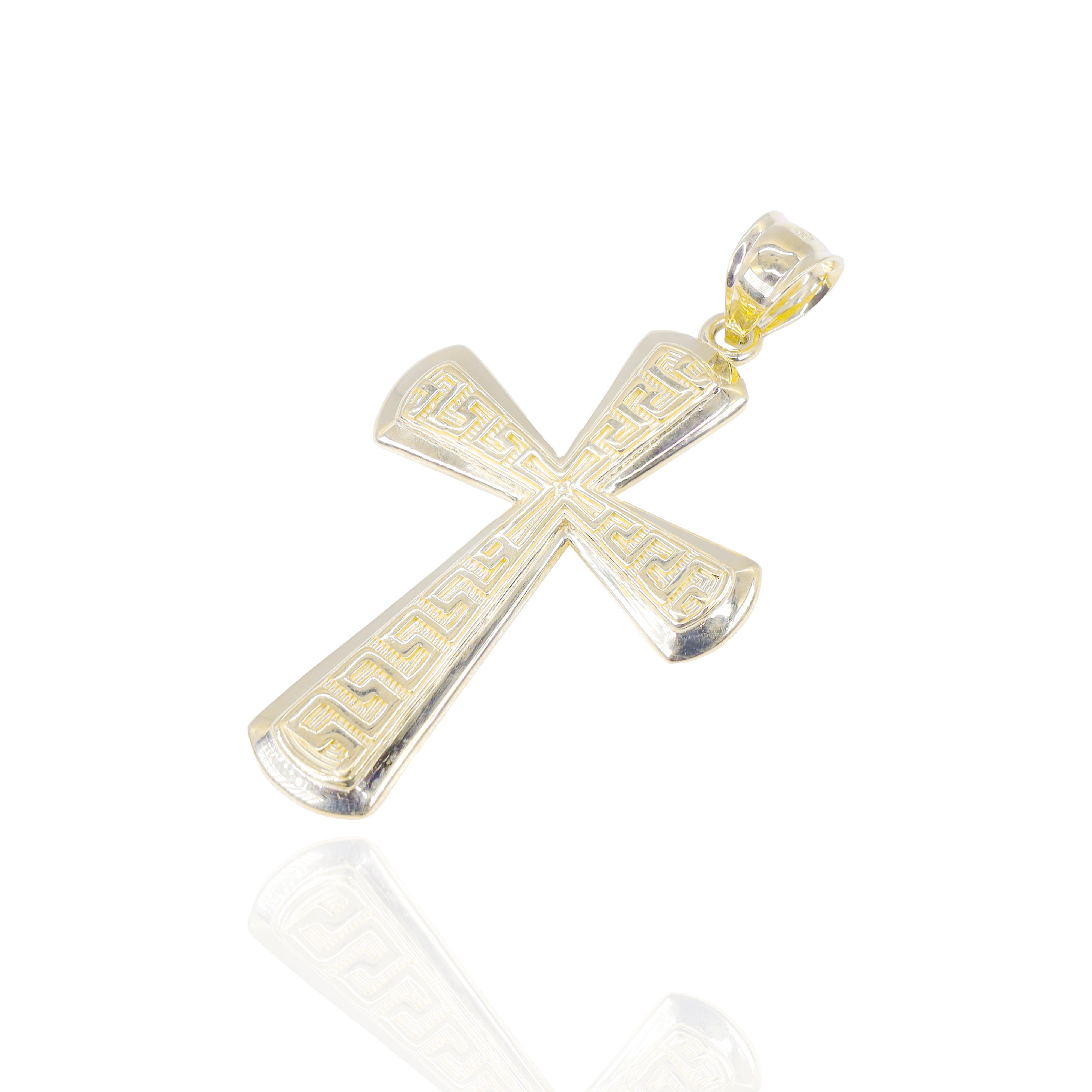 Greek Key Beveled Cross Gold Pendant