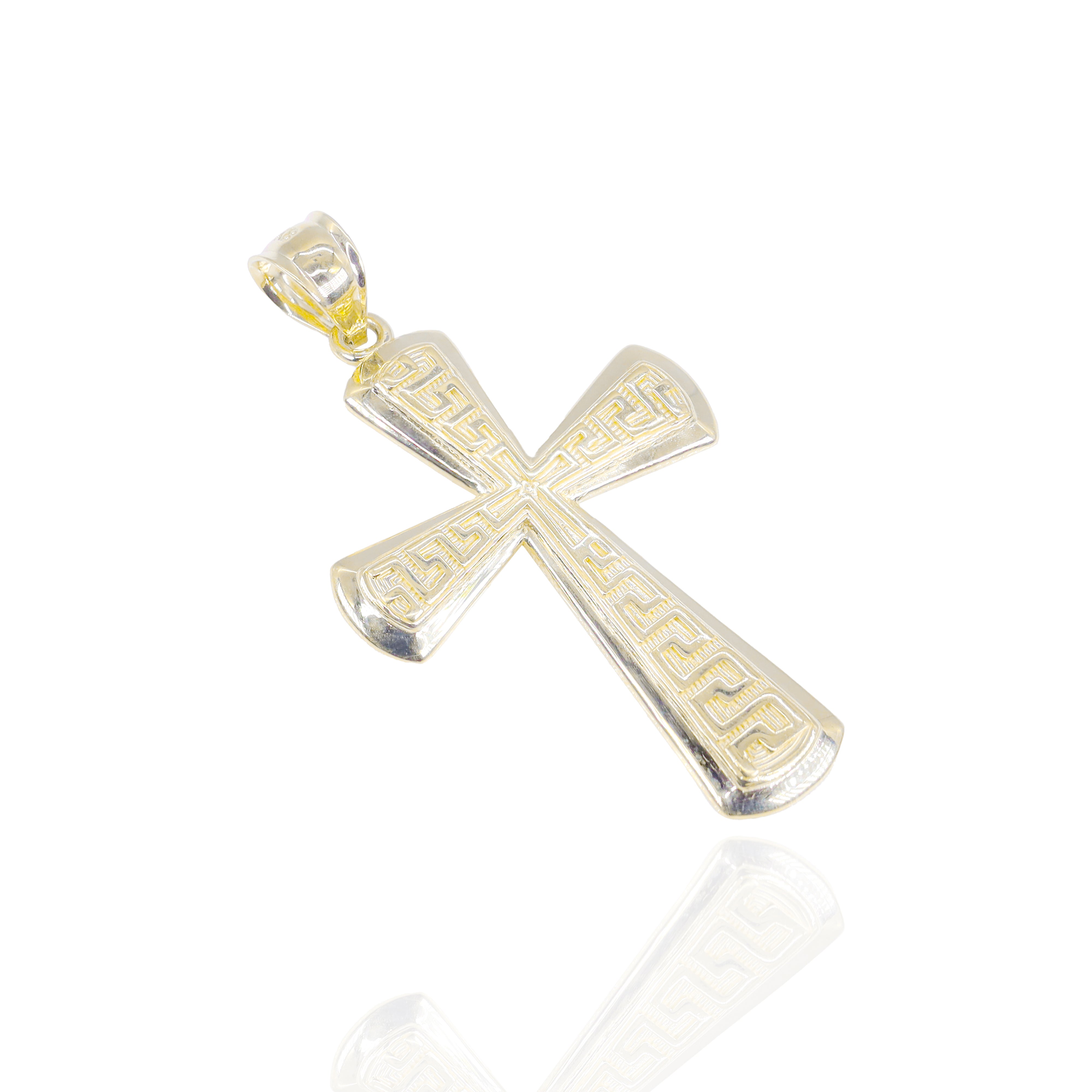 Greek Key Beveled Cross Gold Pendant