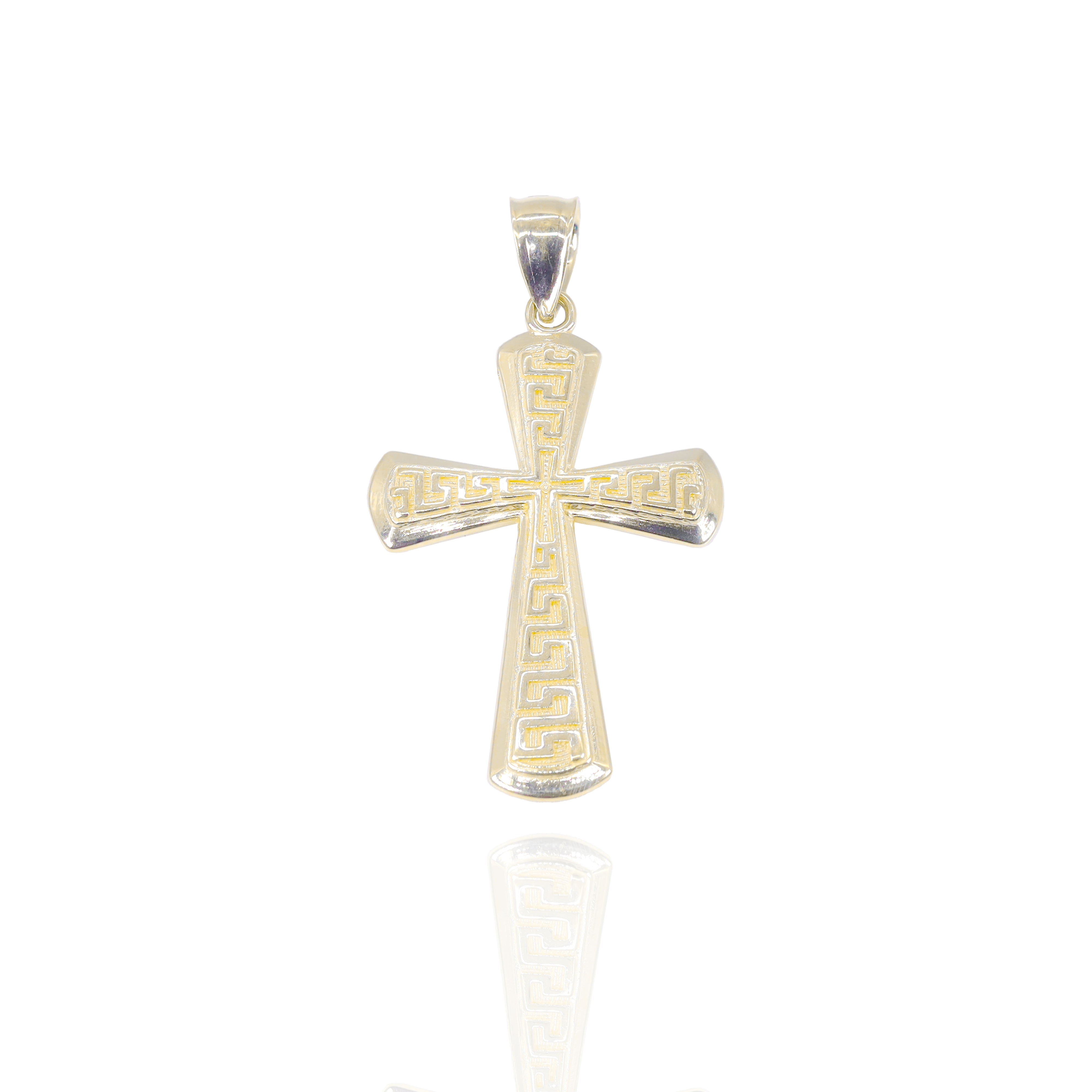 Greek Key Beveled Cross Gold Pendant