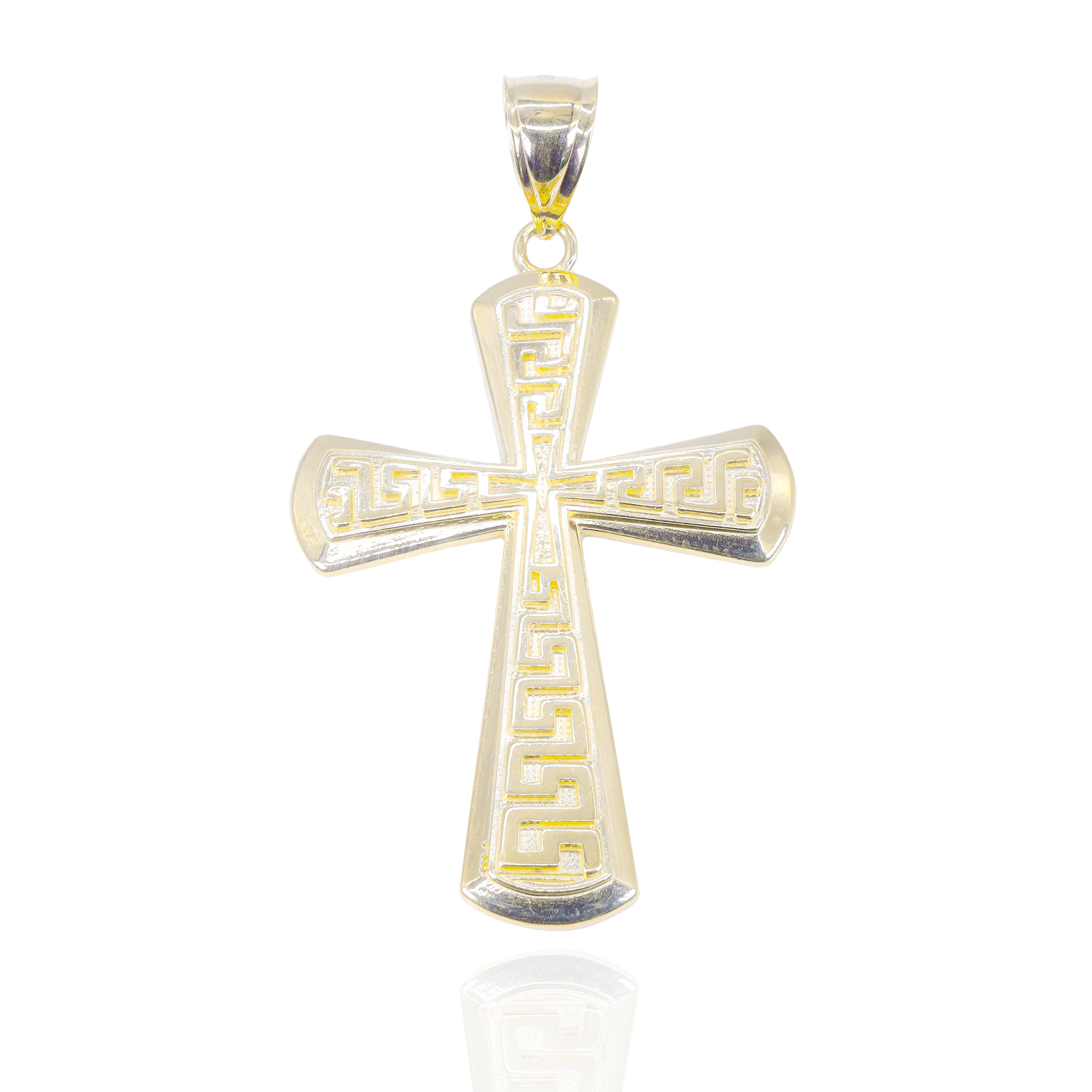 Greek Key Beveled Cross Gold Pendant