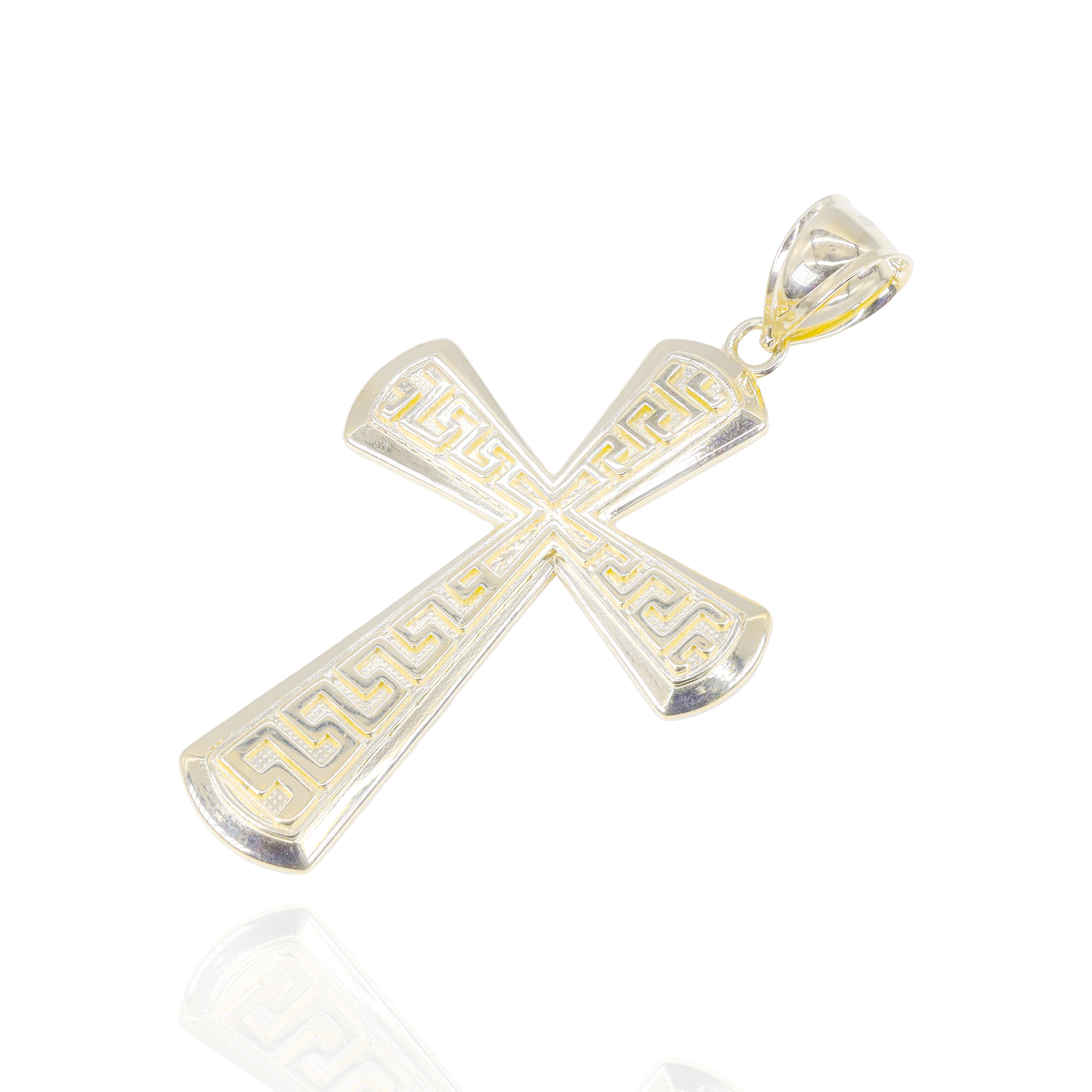 Greek Key Beveled Cross Gold Pendant