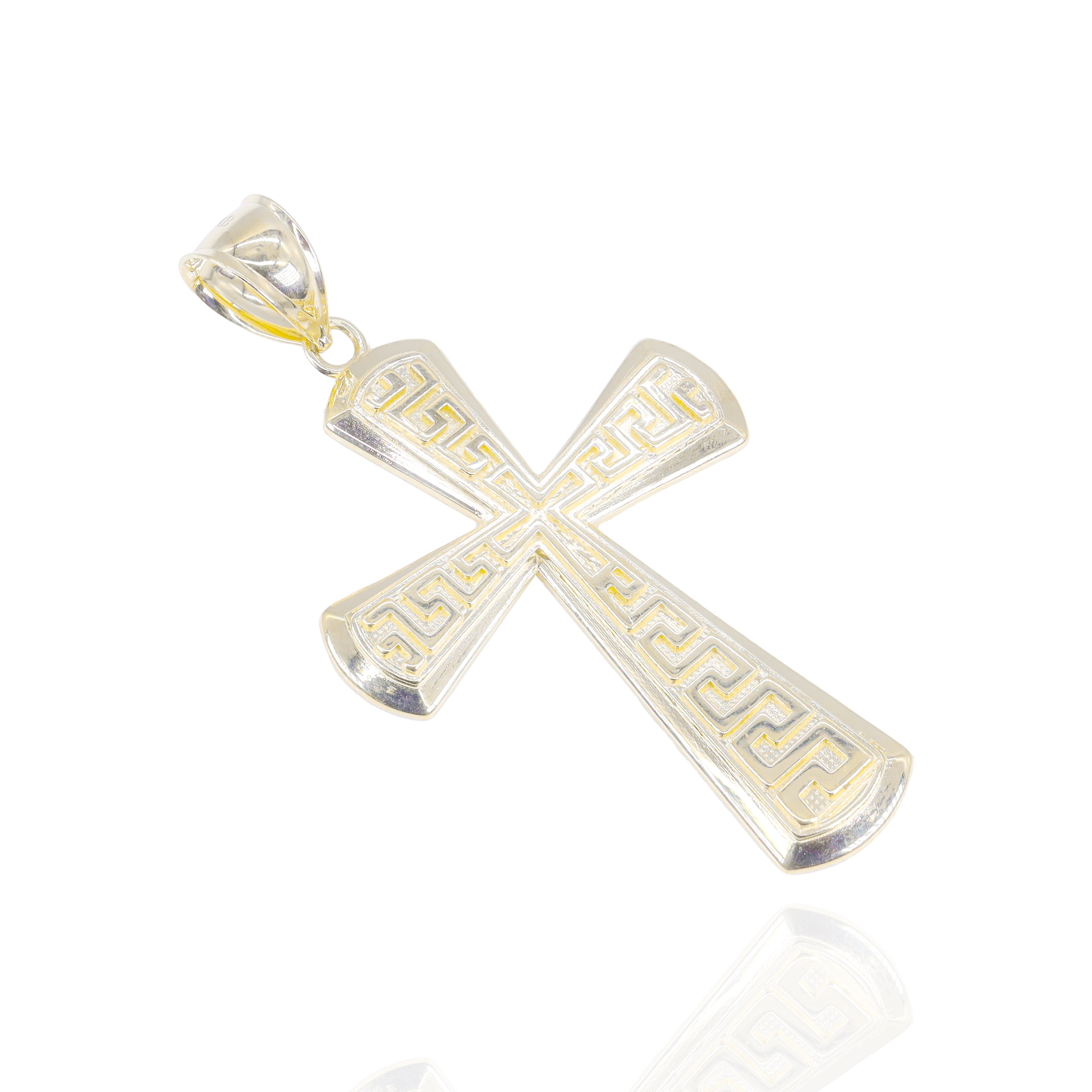 Greek Key Beveled Cross Gold Pendant