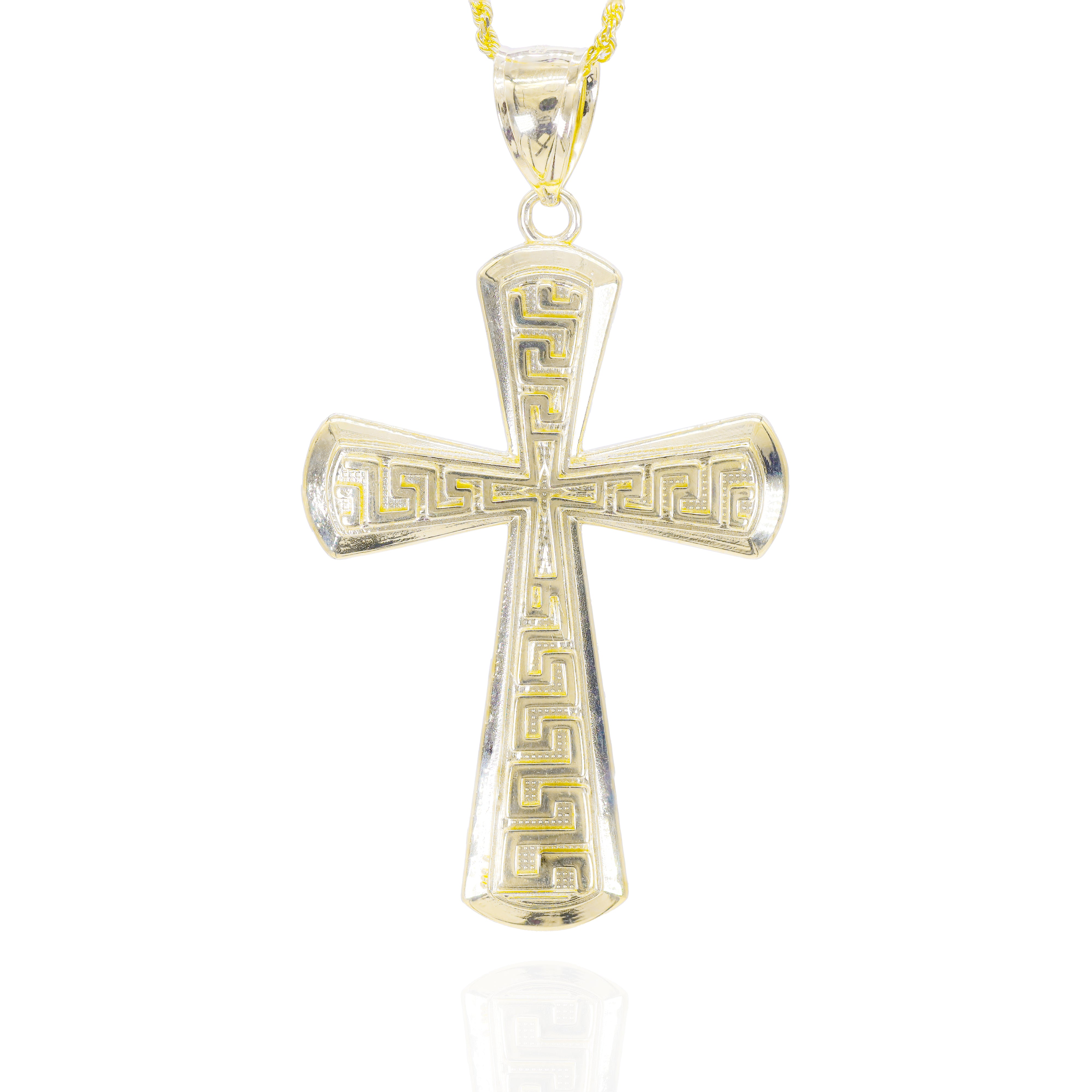 Greek Key Beveled Cross Gold Pendant