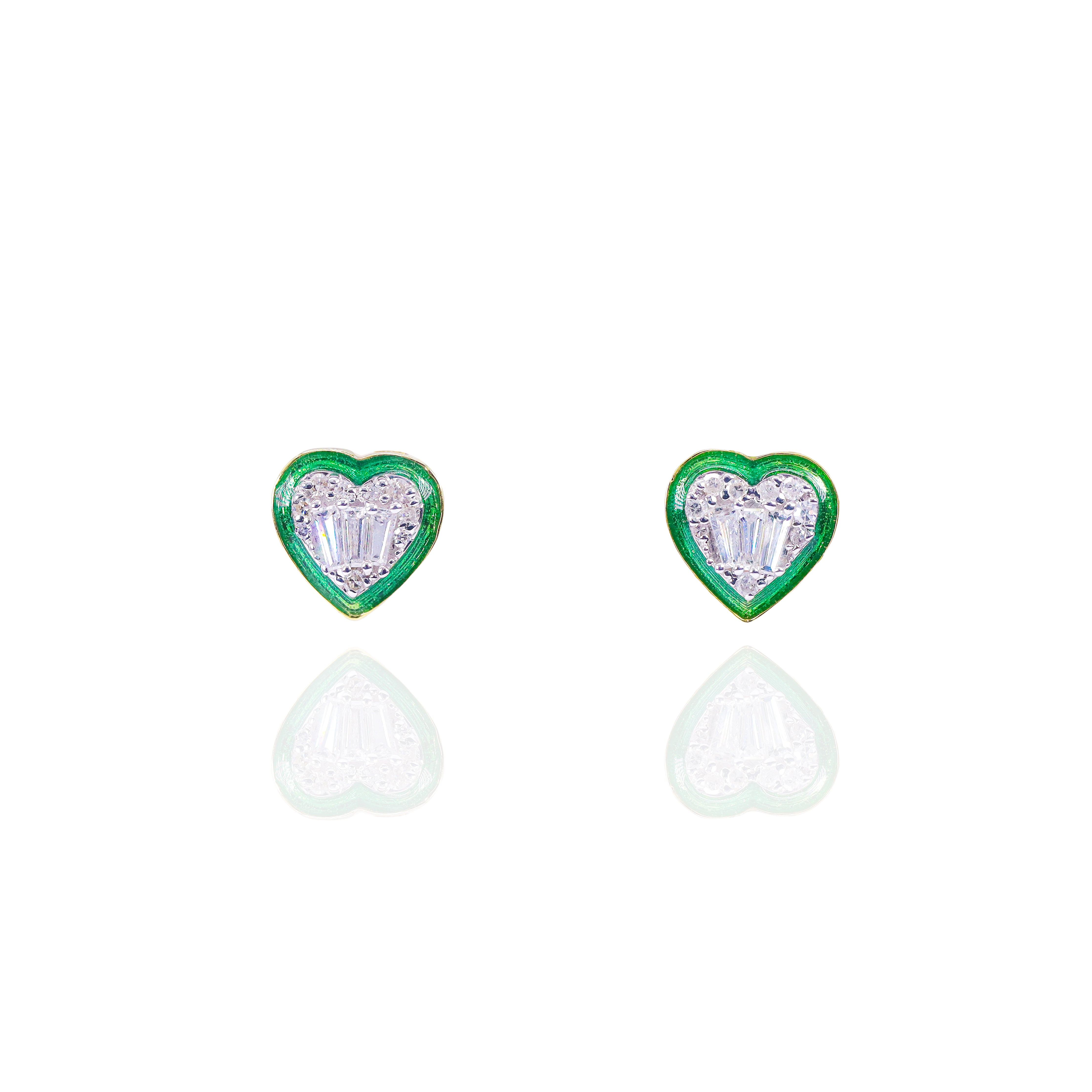 Heart Shaped Diamond Earrings with Enamel Border