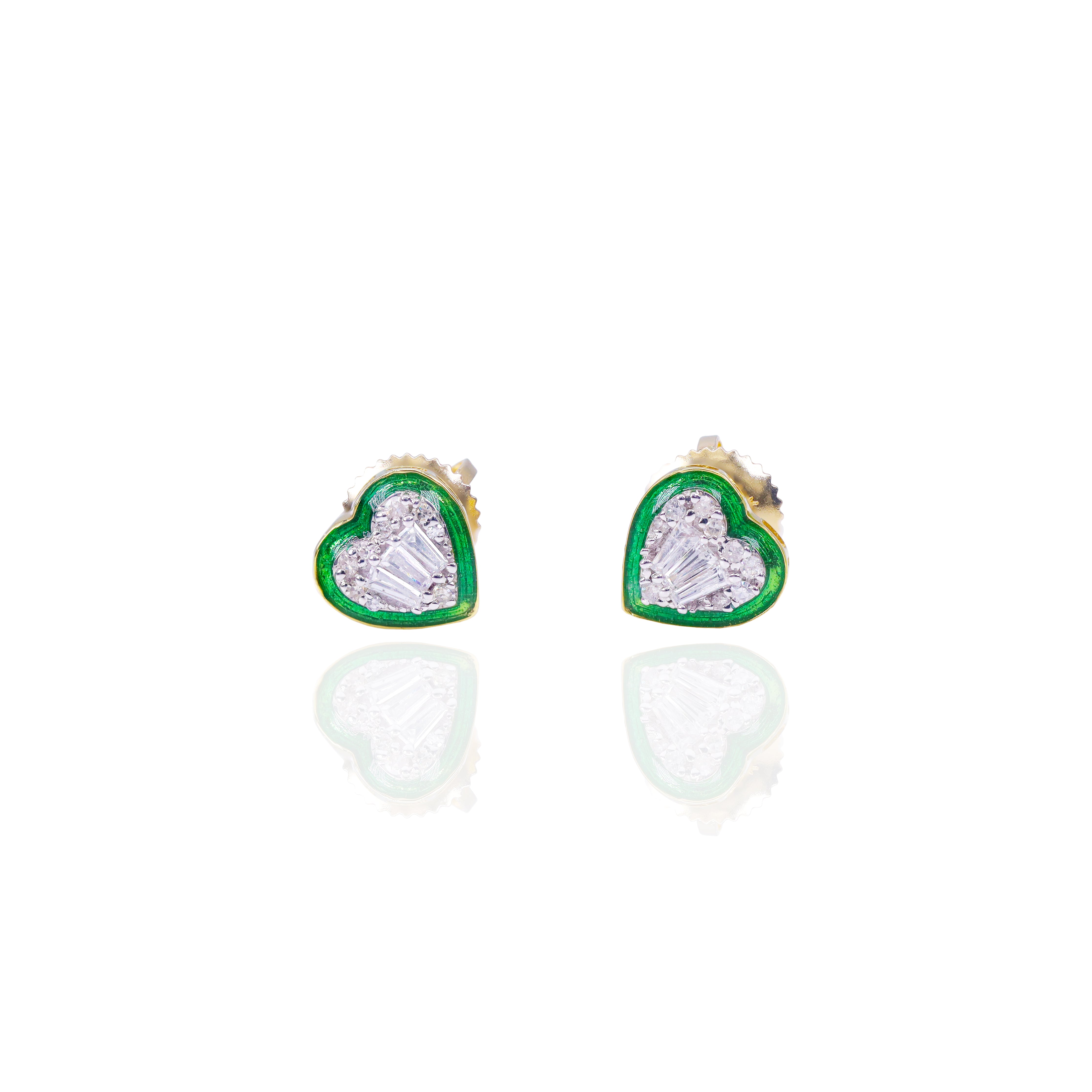 Heart Shaped Diamond Earrings with Enamel Border