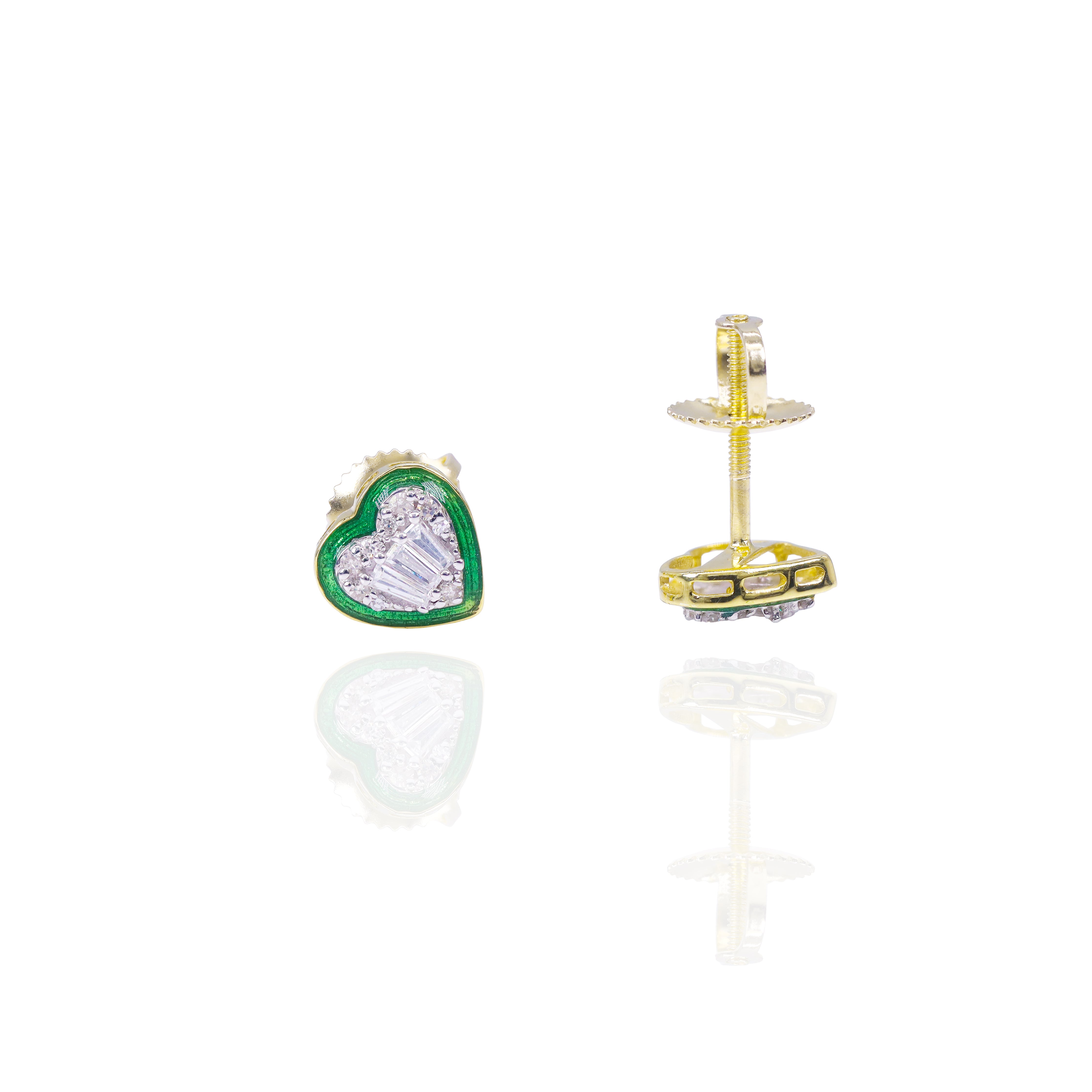 Heart Shaped Diamond Earrings with Enamel Border