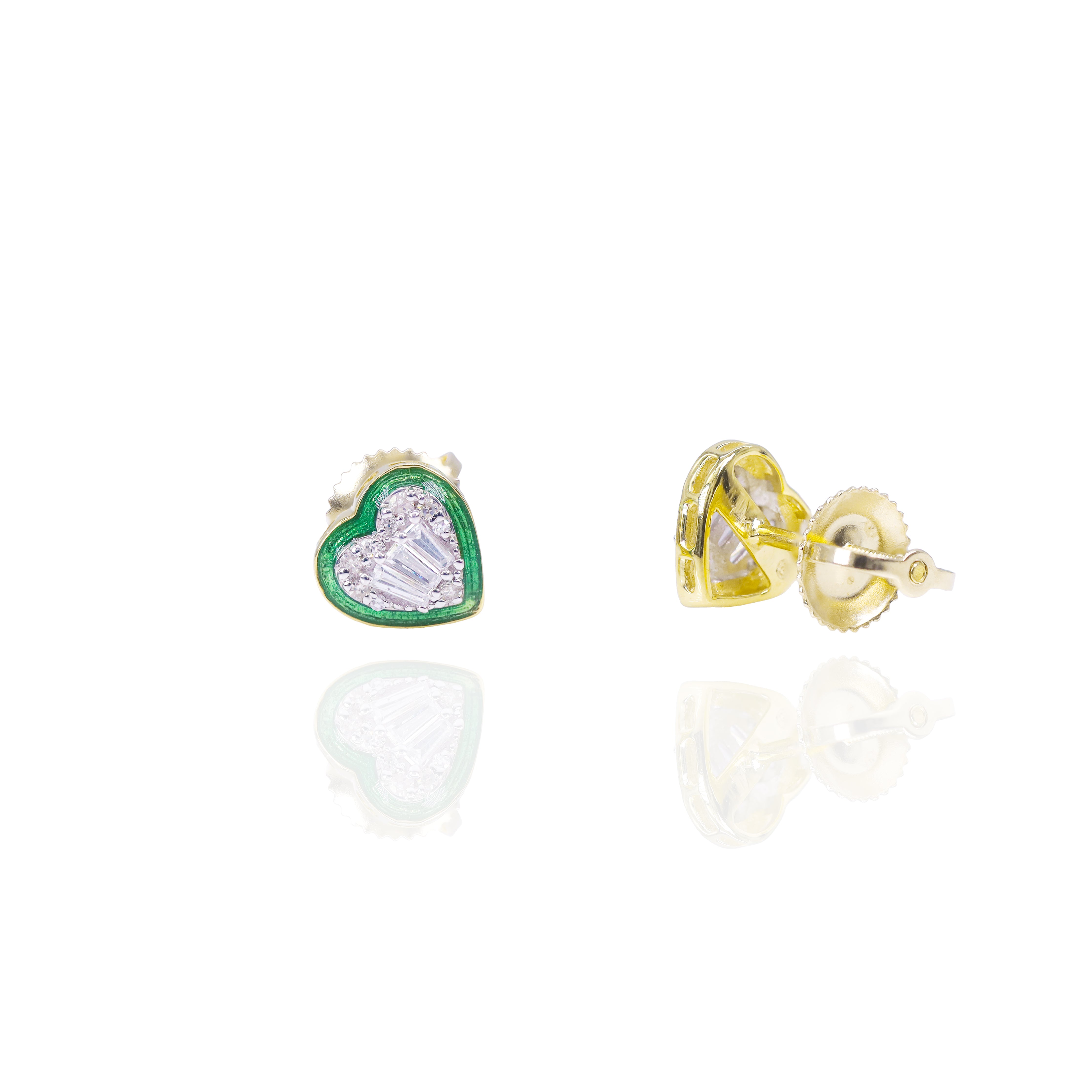 Heart Shaped Diamond Earrings with Enamel Border