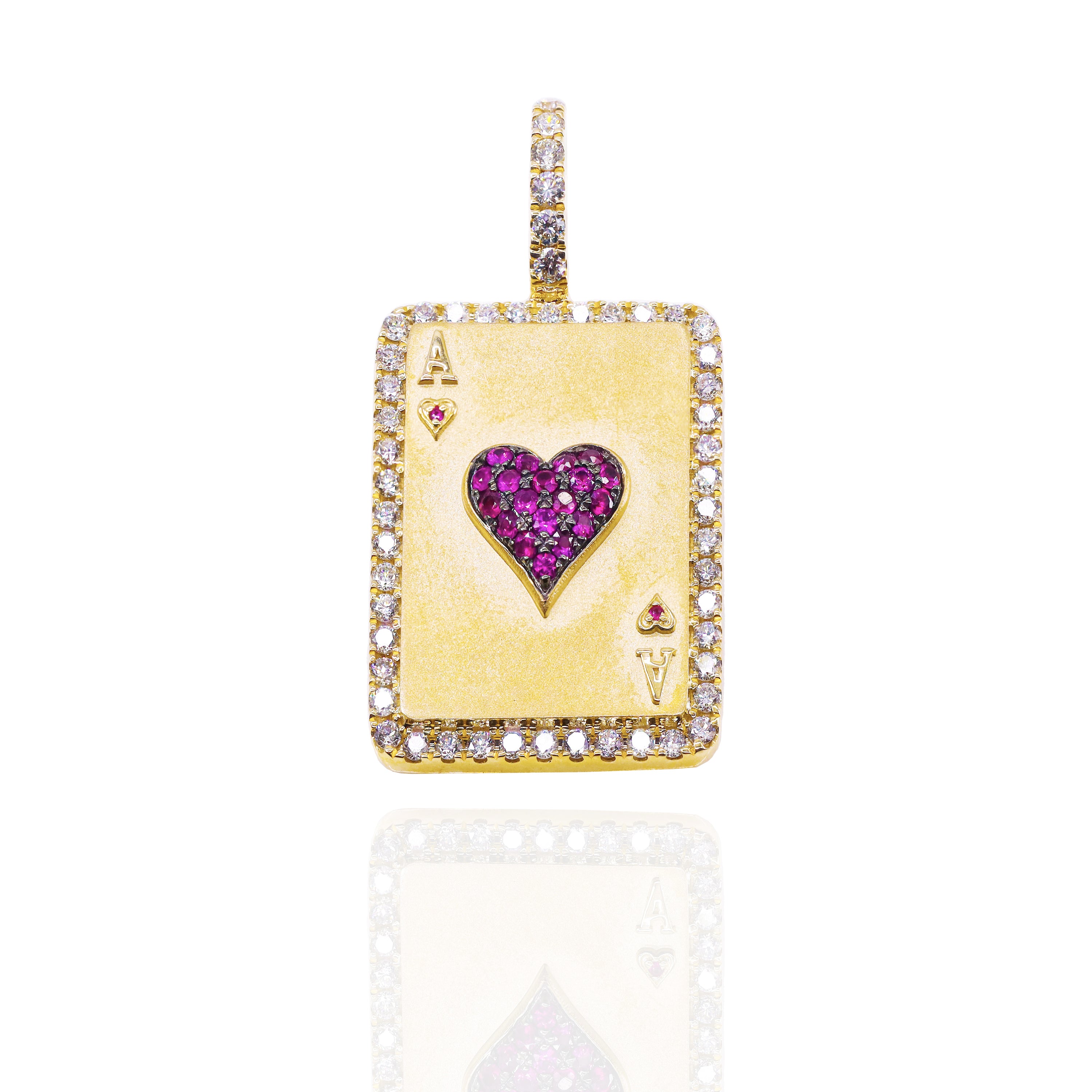 Ace of Hearts Diamonds Card Pendant with Red Rubies