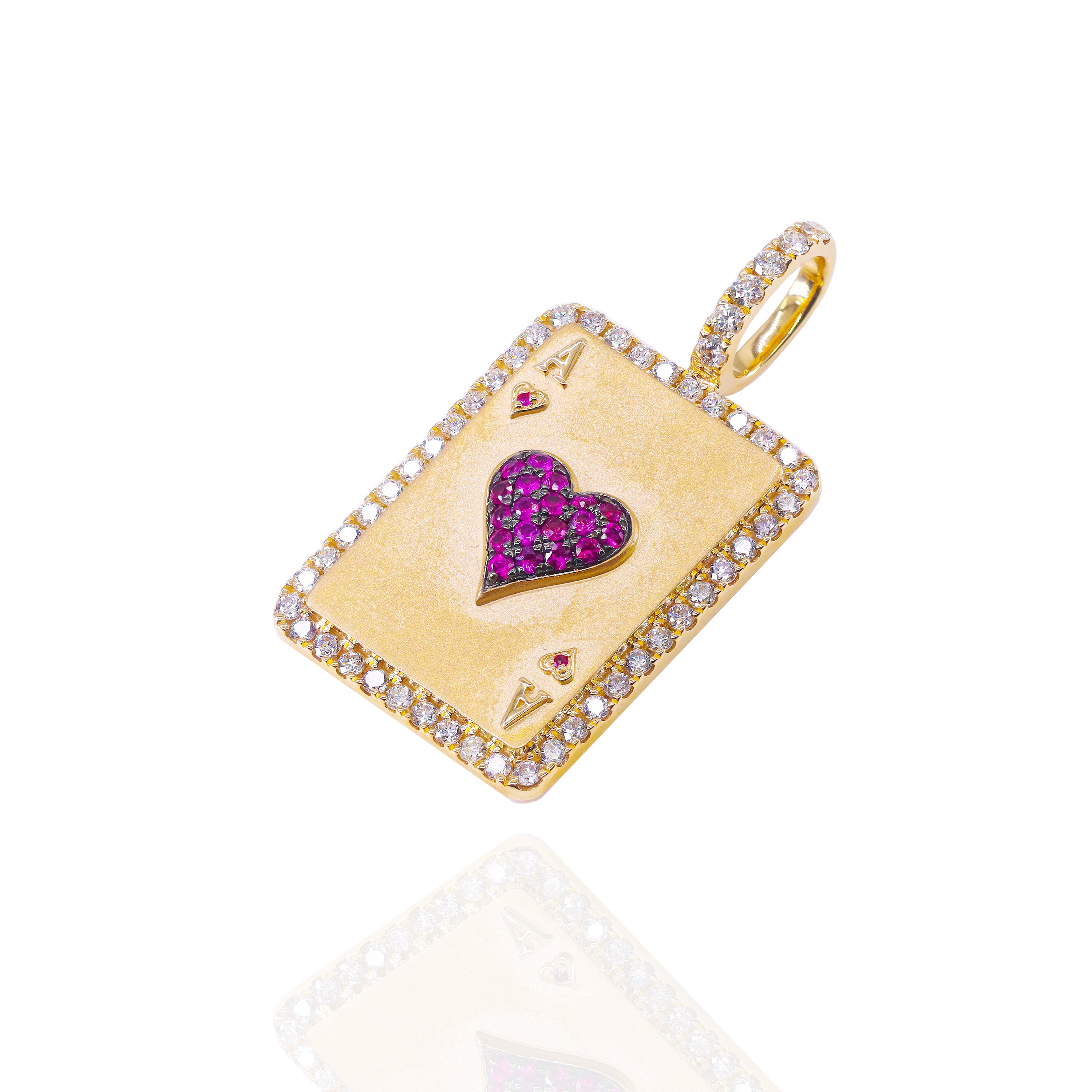 Ace of Hearts Diamonds Card Pendant with Red Rubies