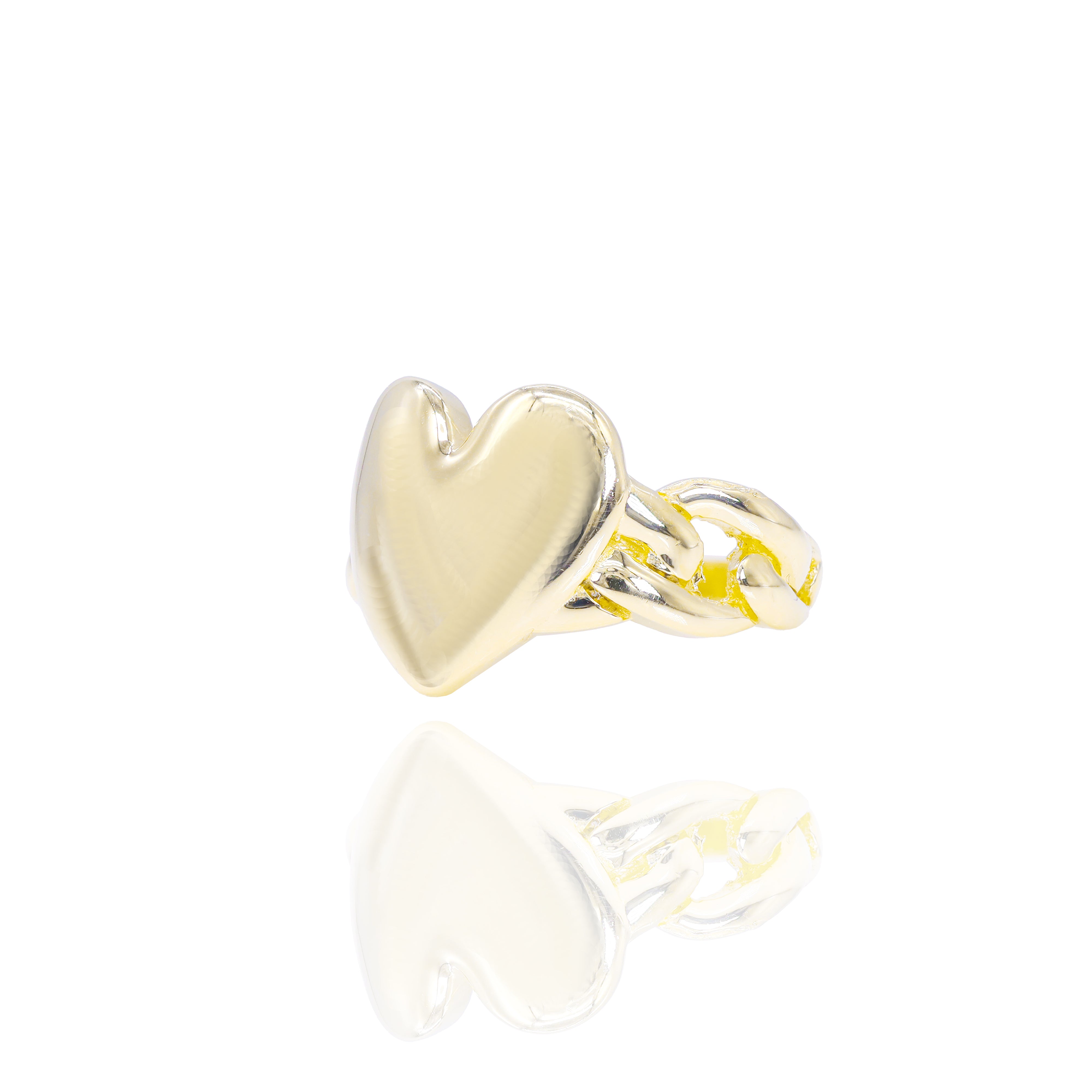 Solid Gold Heart Cuban Ring