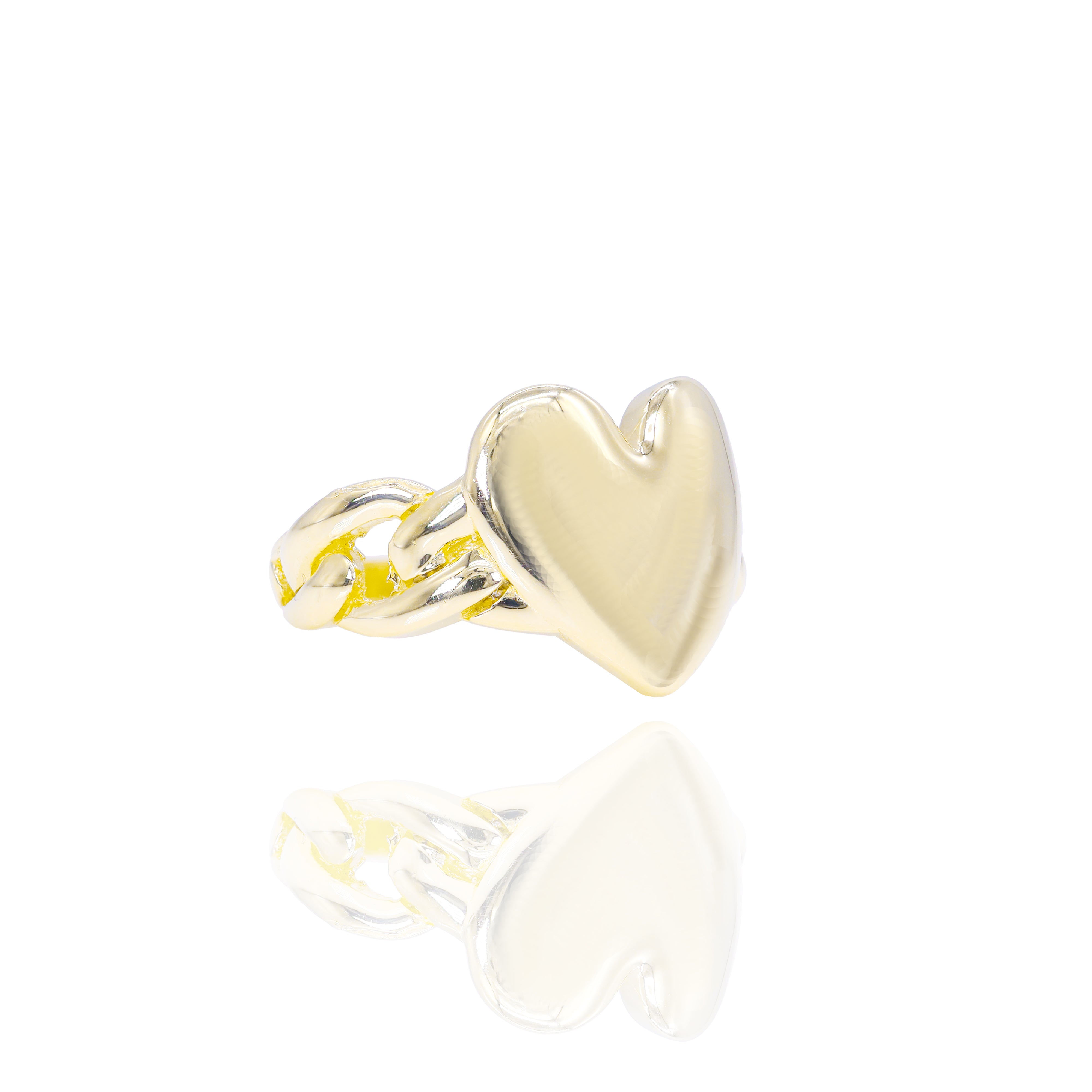 Solid Gold Heart Cuban Ring