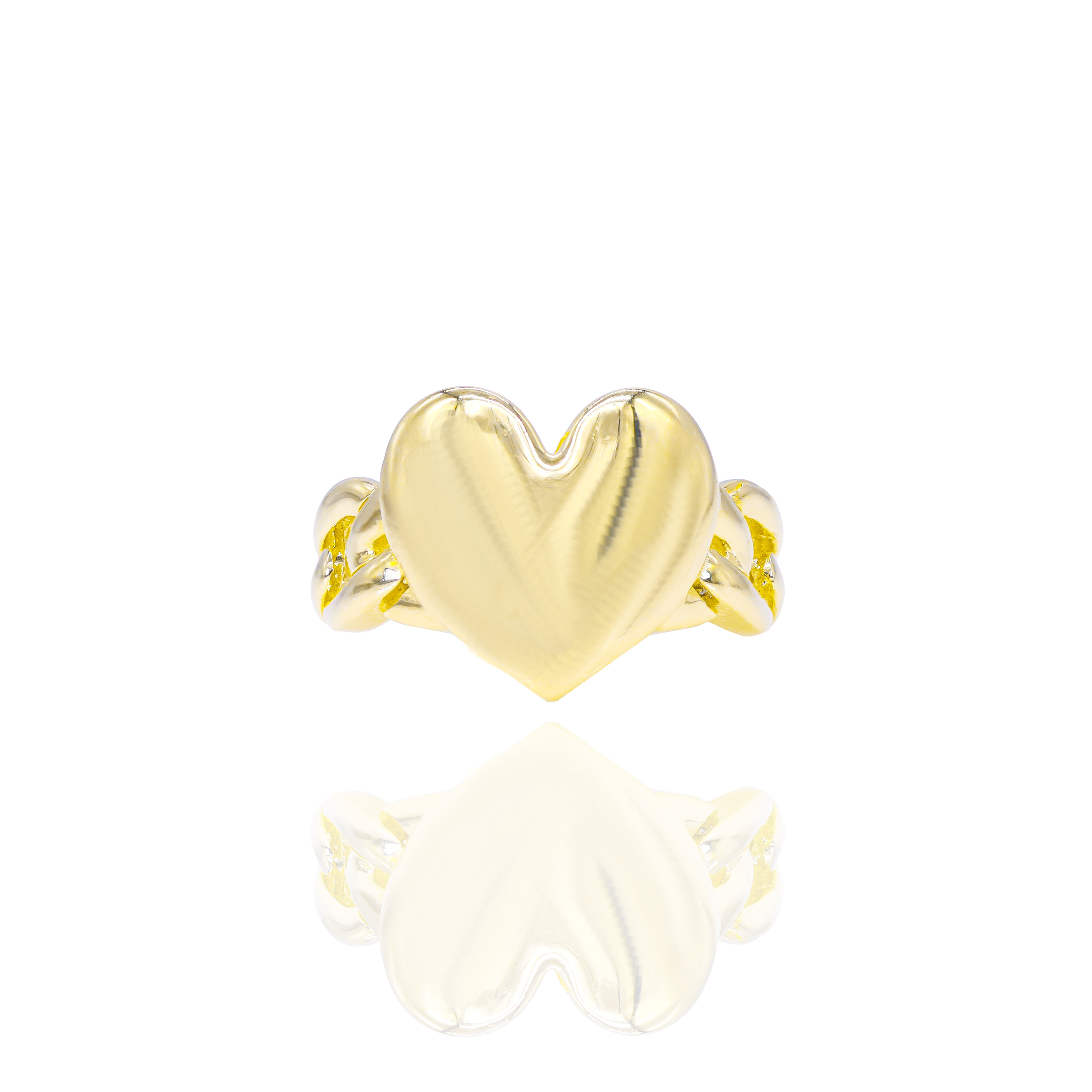 Solid Gold Heart Cuban Ring