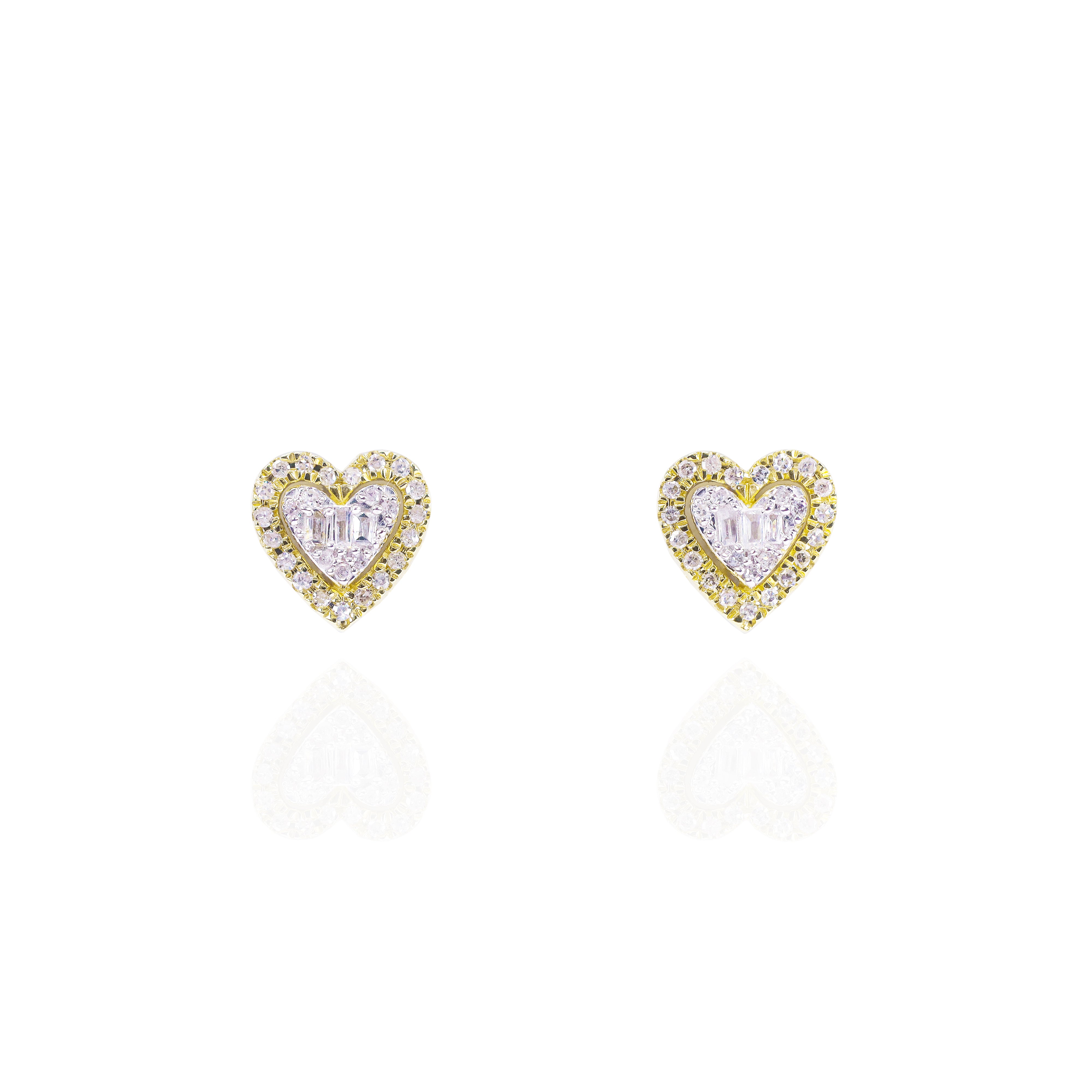 Two-Tone Baguette & Round Diamond Heart Earrings