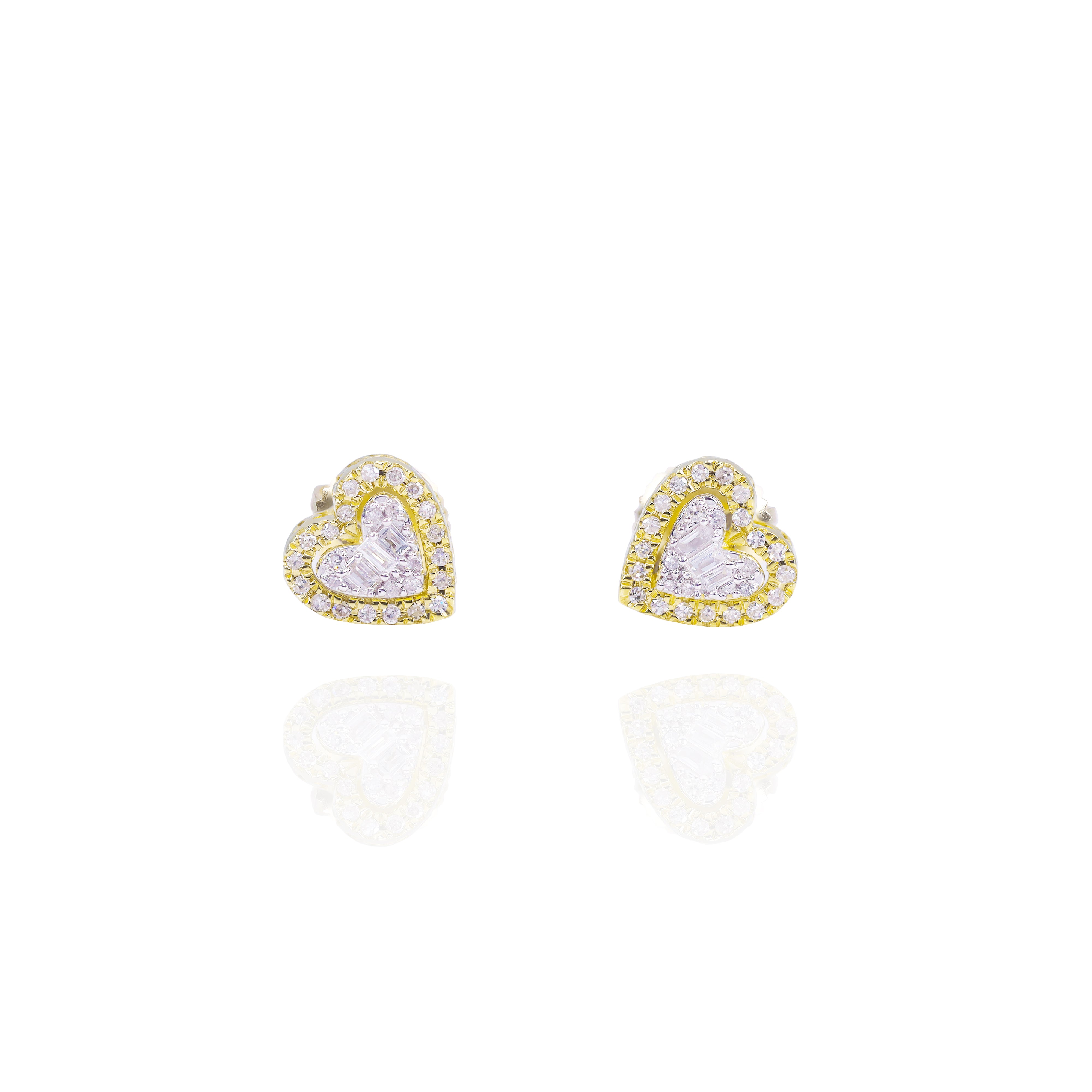 Two-Tone Baguette & Round Diamond Heart Earrings