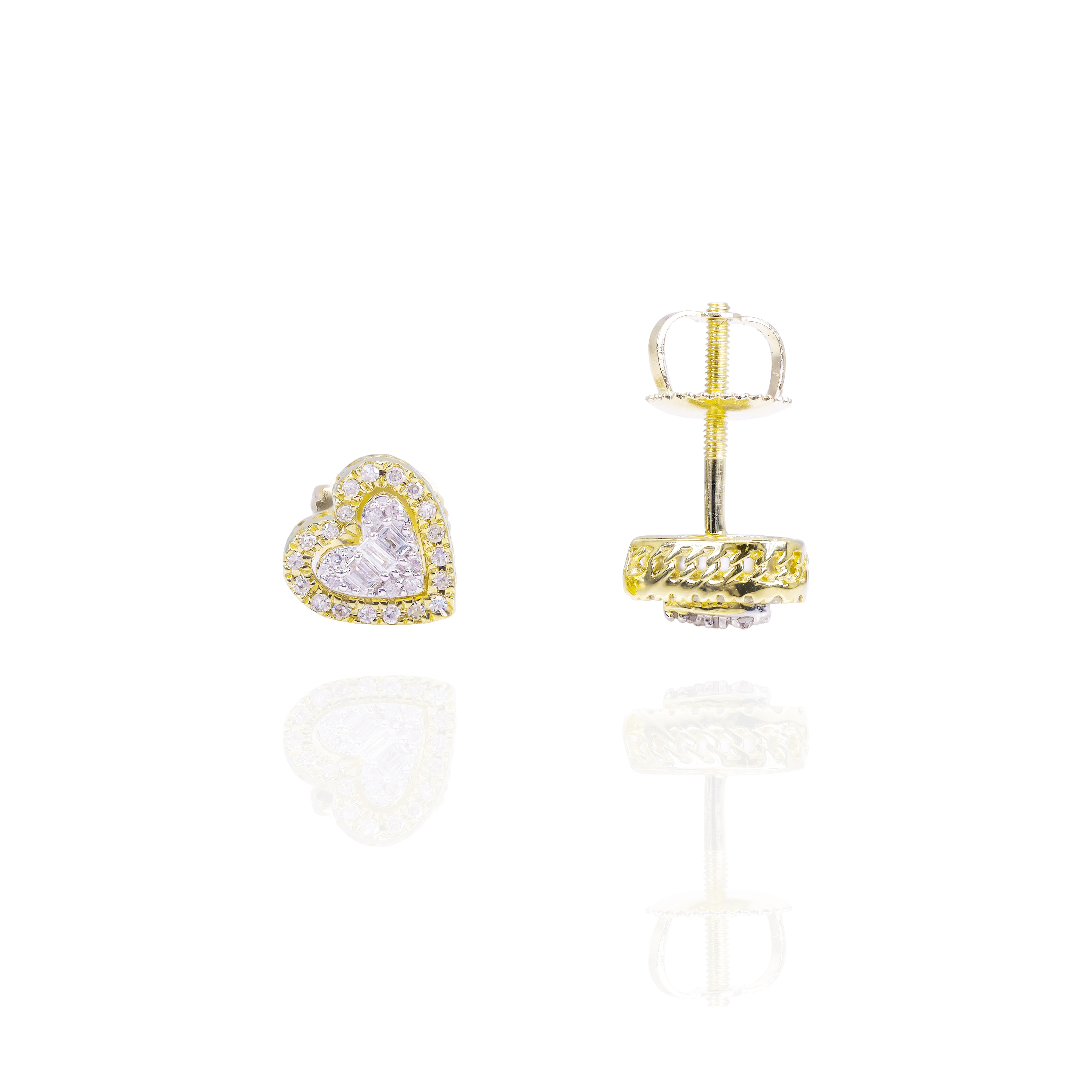 Two-Tone Baguette & Round Diamond Heart Earrings