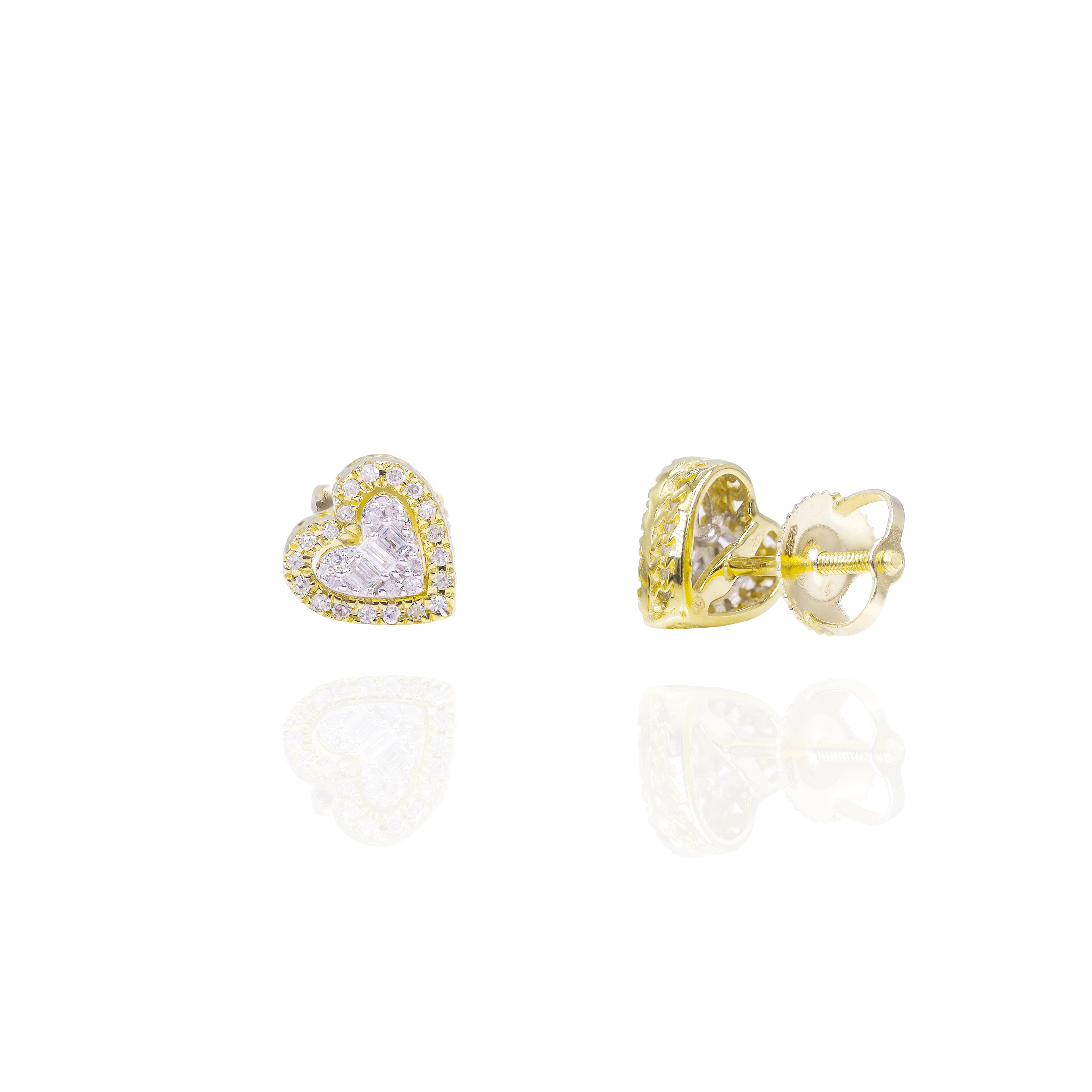 Two-Tone Baguette & Round Diamond Heart Earrings