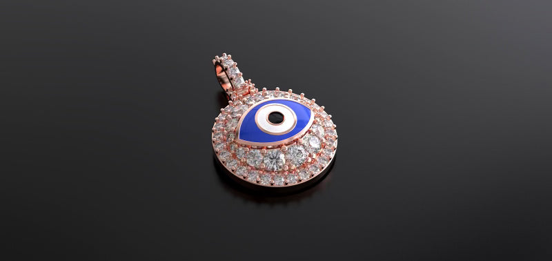 Diamond Evil Eye Pendant with Enamel Eye