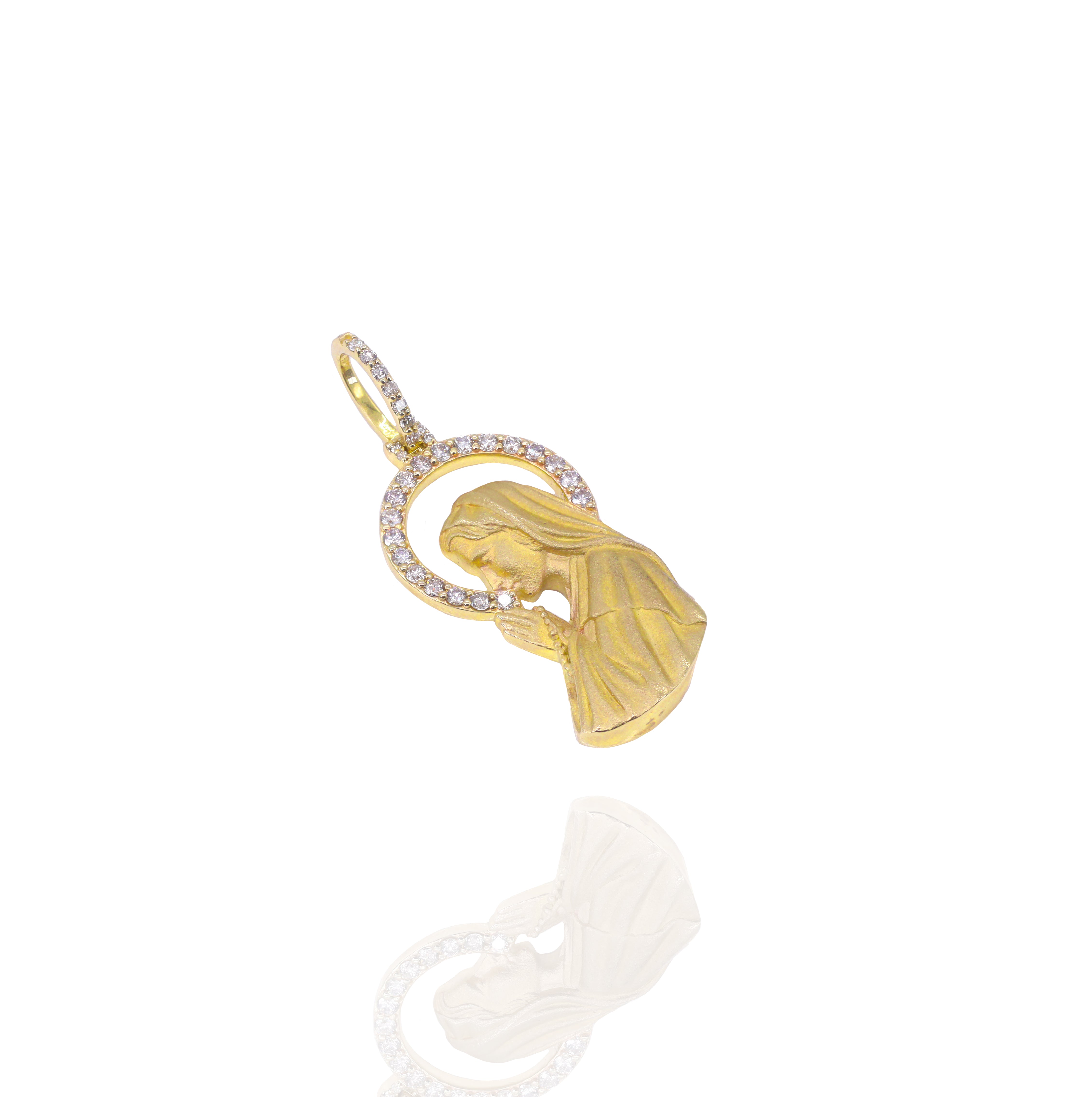 Virign Mary Pray for Us Diamond & Gold Pendant